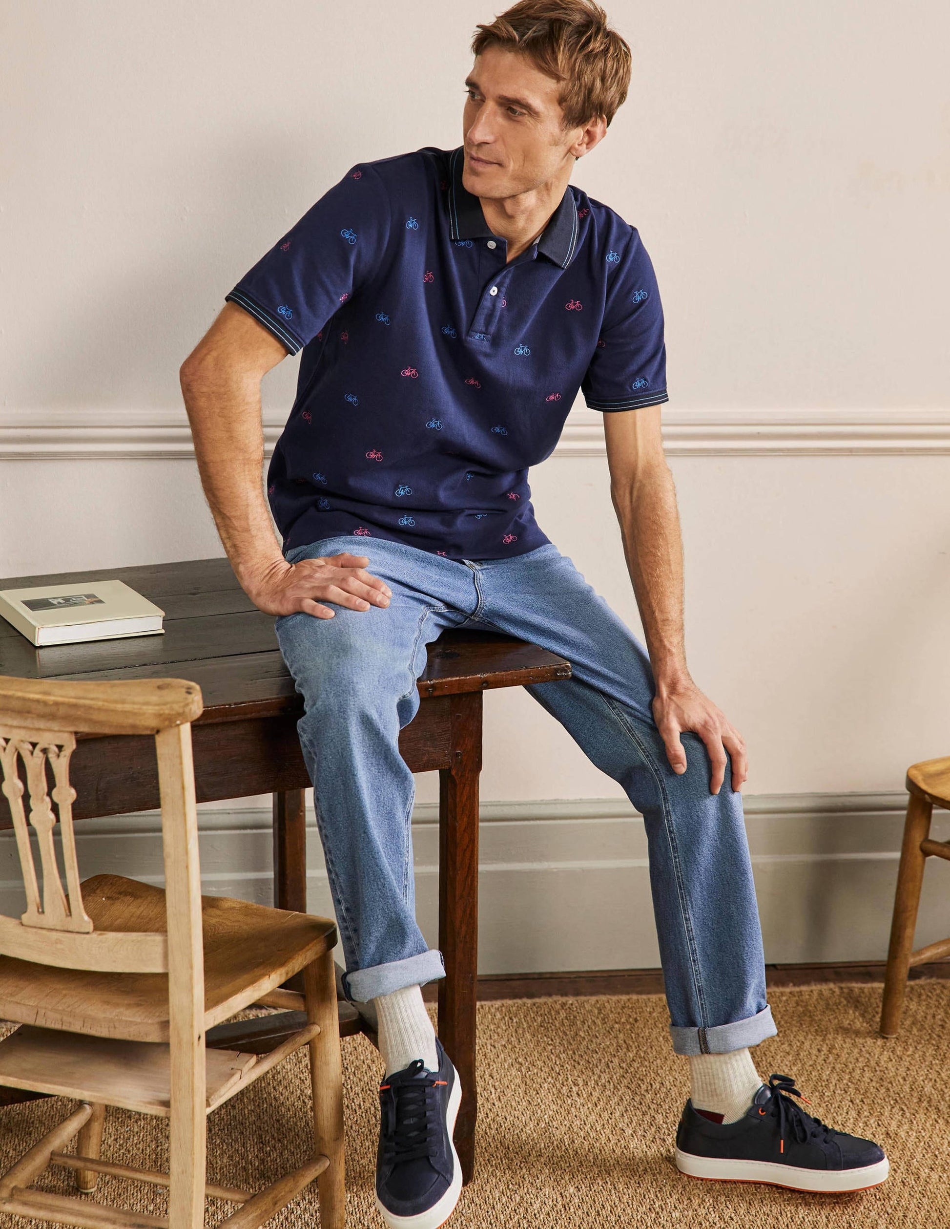 Piqué Polo Shirt-Navy Blue Embroidered Bike-1