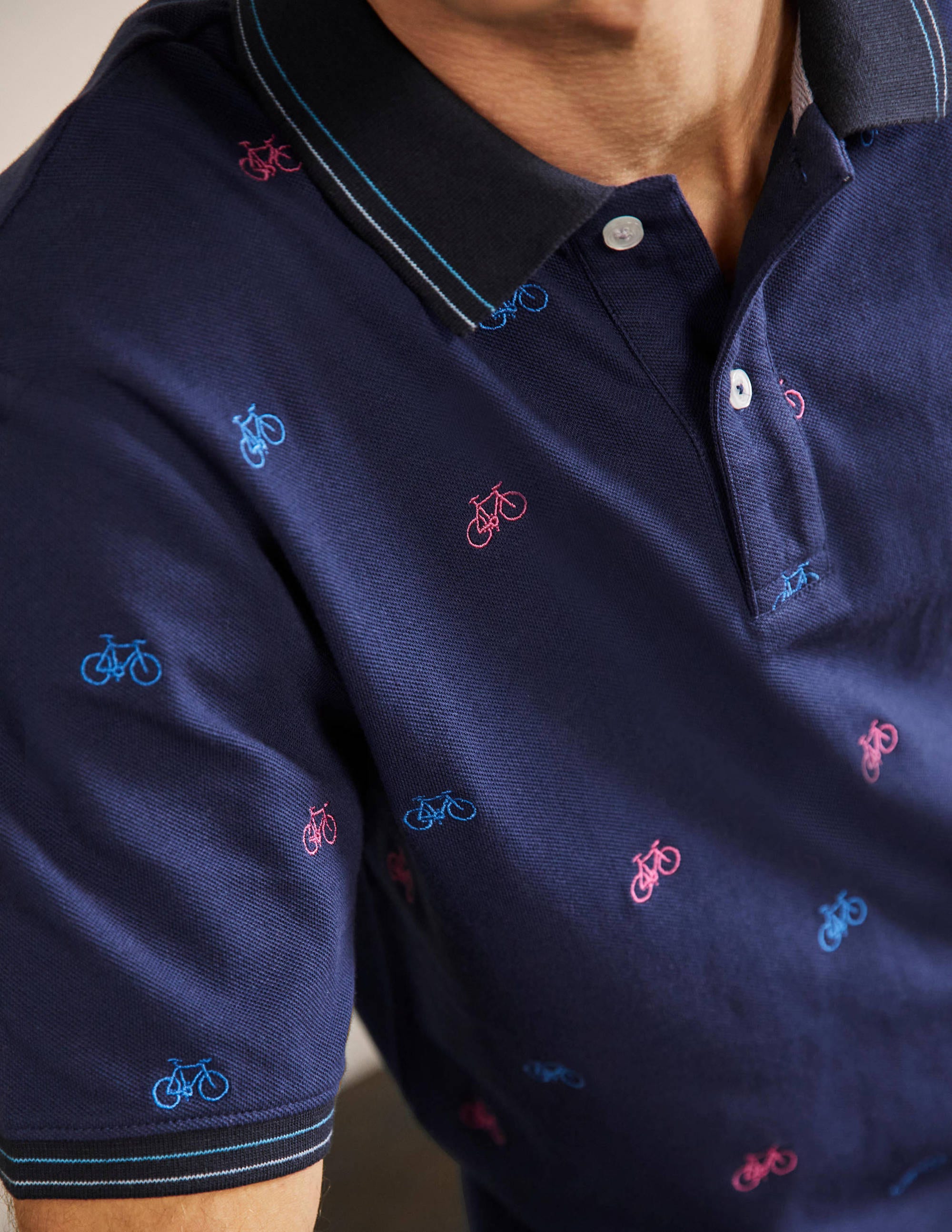 Piqué Polo Shirt-Navy Blue Embroidered Bike - Image 2