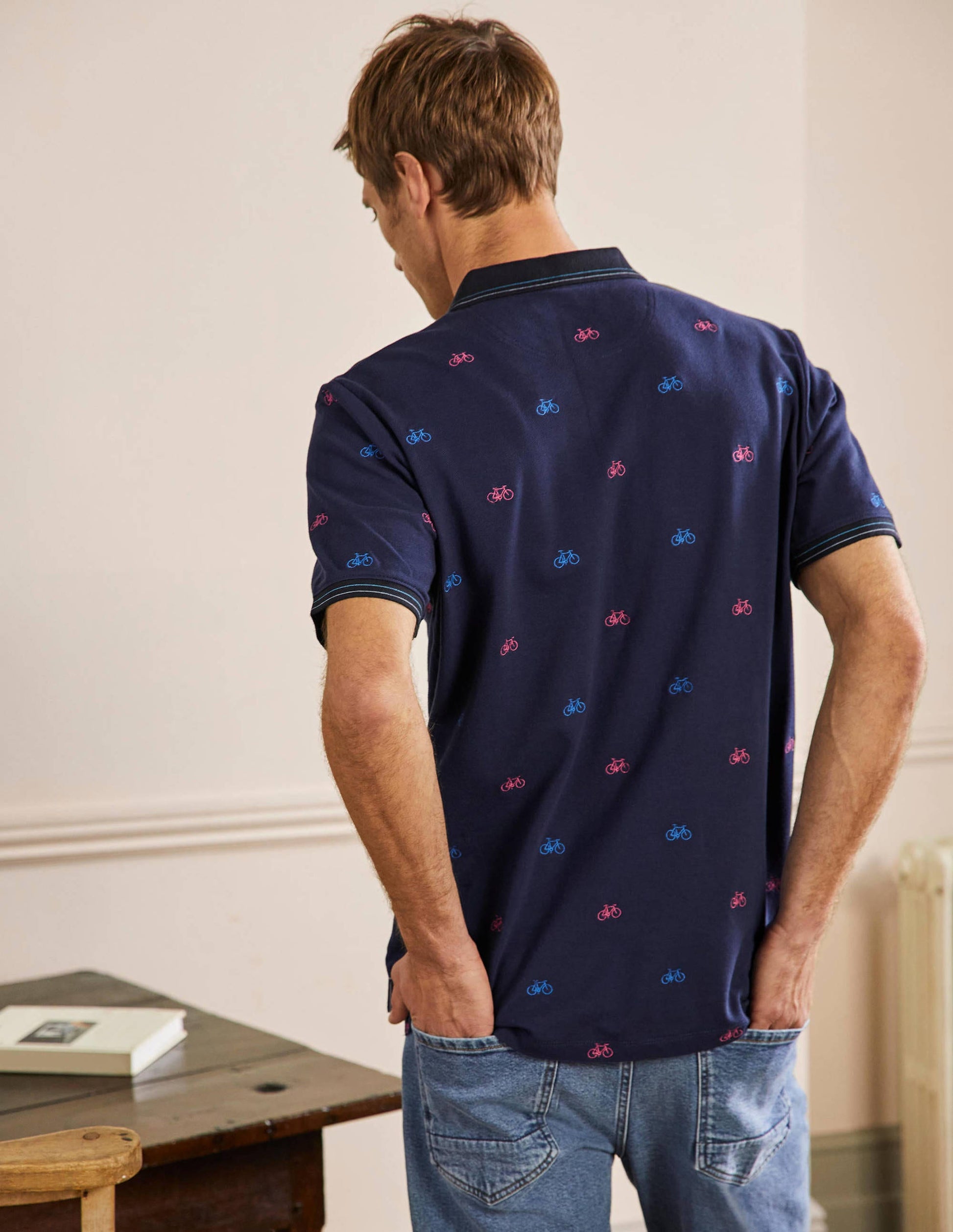 Piqué Polo Shirt-Navy Blue Embroidered Bike-3