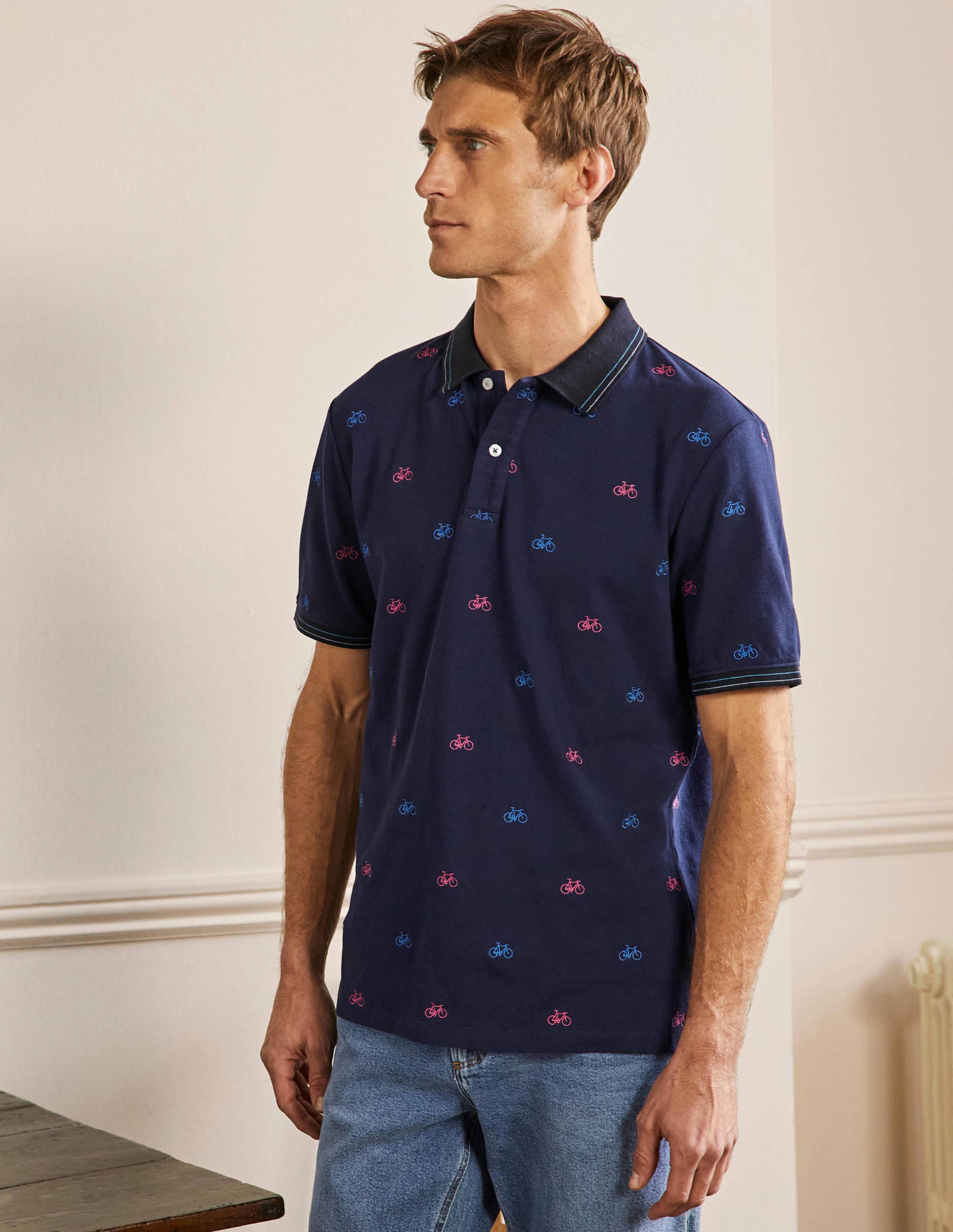 Piqué Polo Shirt-Navy Blue Embroidered Bike - Image 4