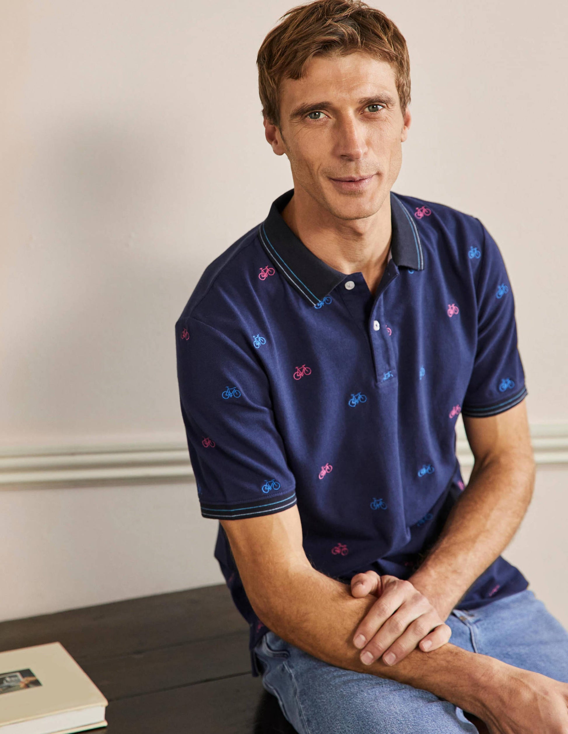 Piqué Polo Shirt-Navy Blue Embroidered Bike-5