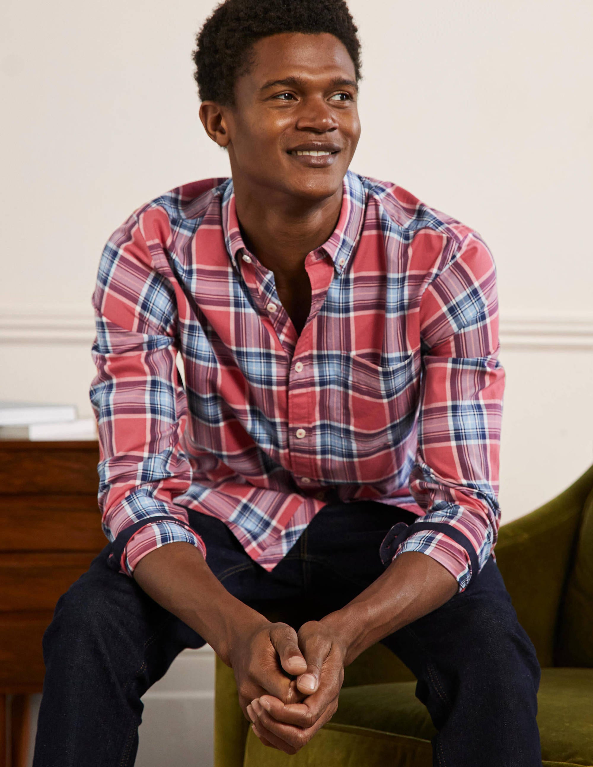 Casual Check Shirt-Dusky Red/ Heavenly Blue Check - Image 1