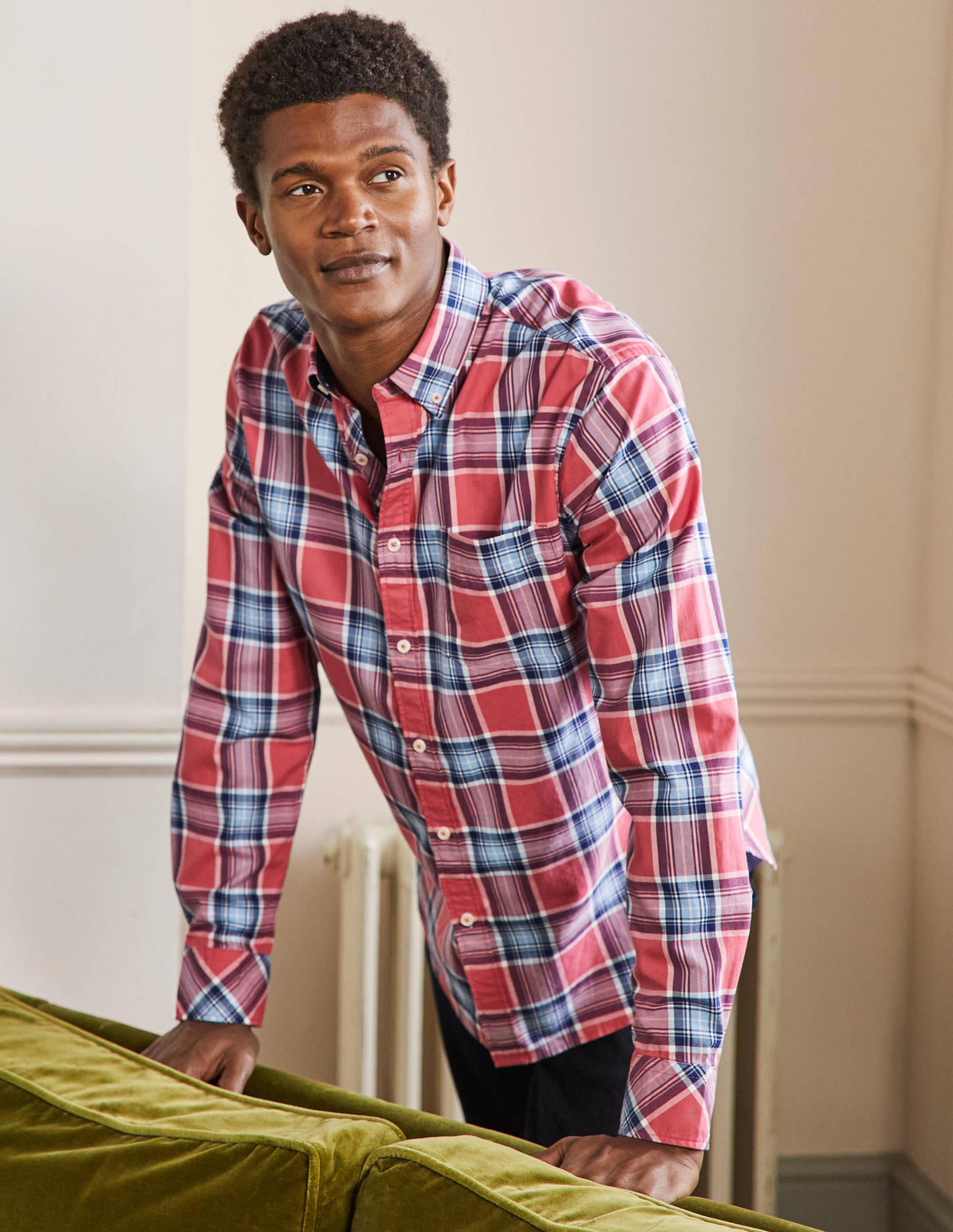 Casual Check Shirt-Dusky Red/ Heavenly Blue Check - Image 4