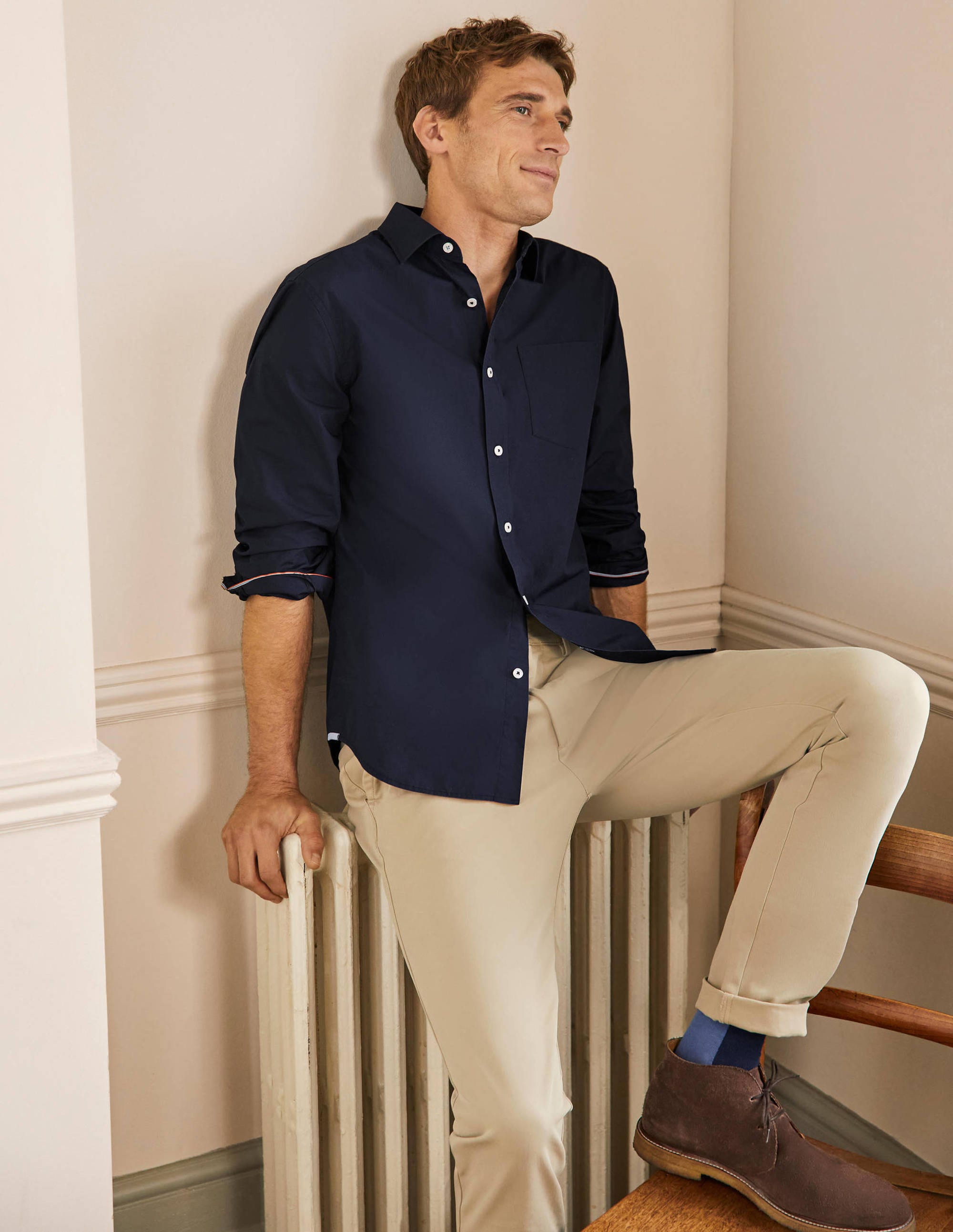 Cutaway Collar Poplin Shirt-Navy - Image 5