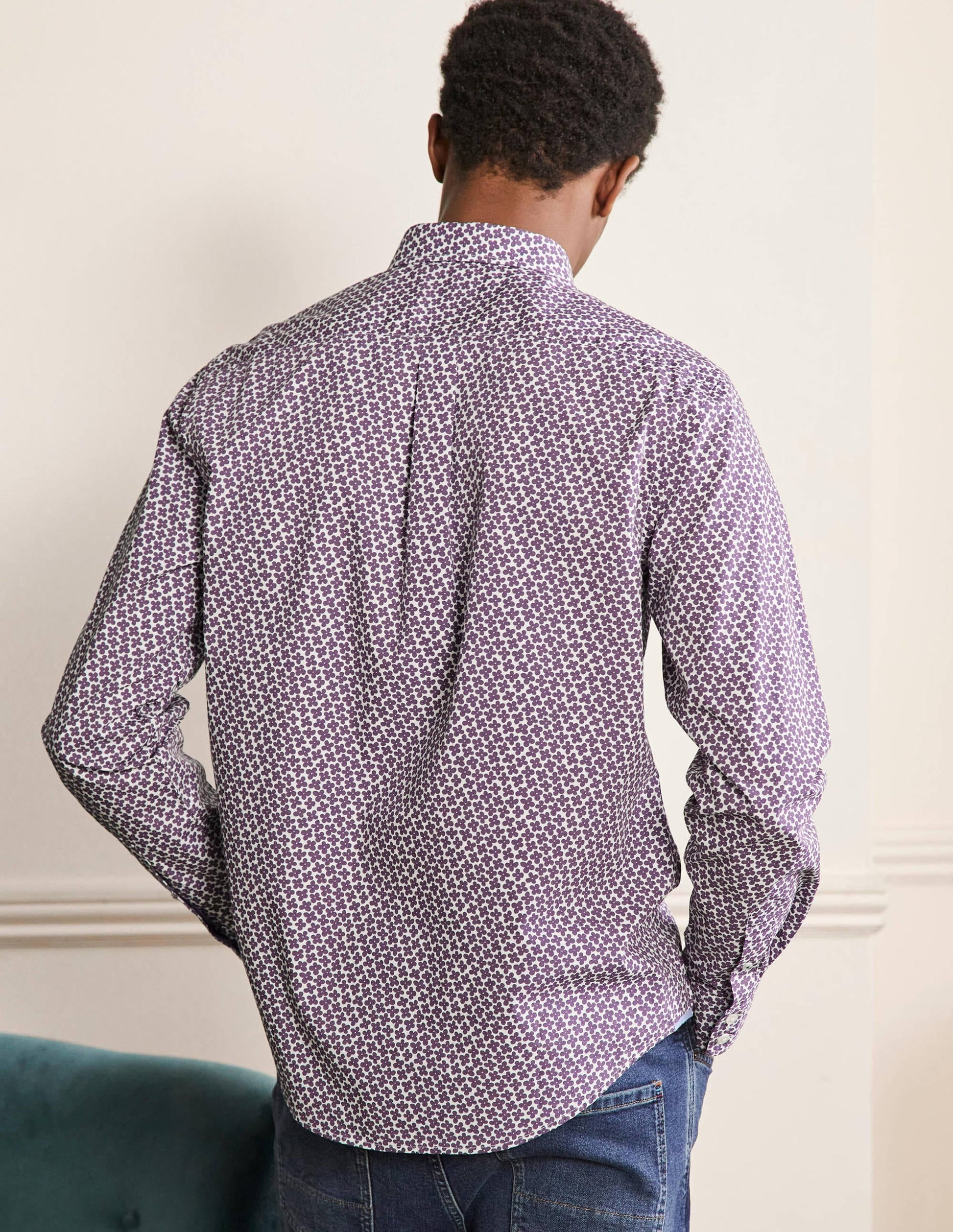 Cutaway Collar Poplin Shirt-Snowdrop/Grape Jam Ditsy Daisy-3