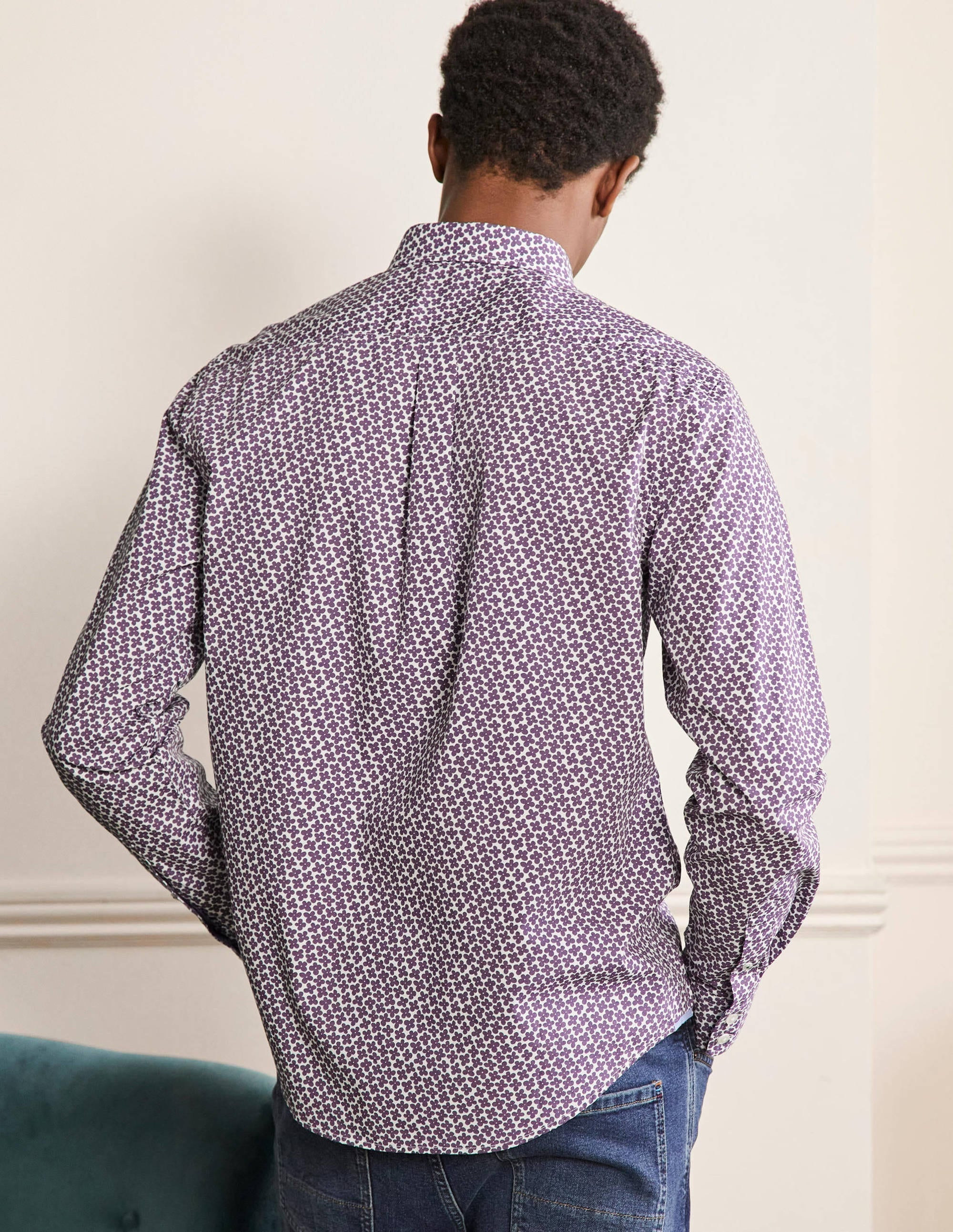 Cutaway Collar Poplin Shirt-Snowdrop/Grape Jam Ditsy Daisy - Image 3