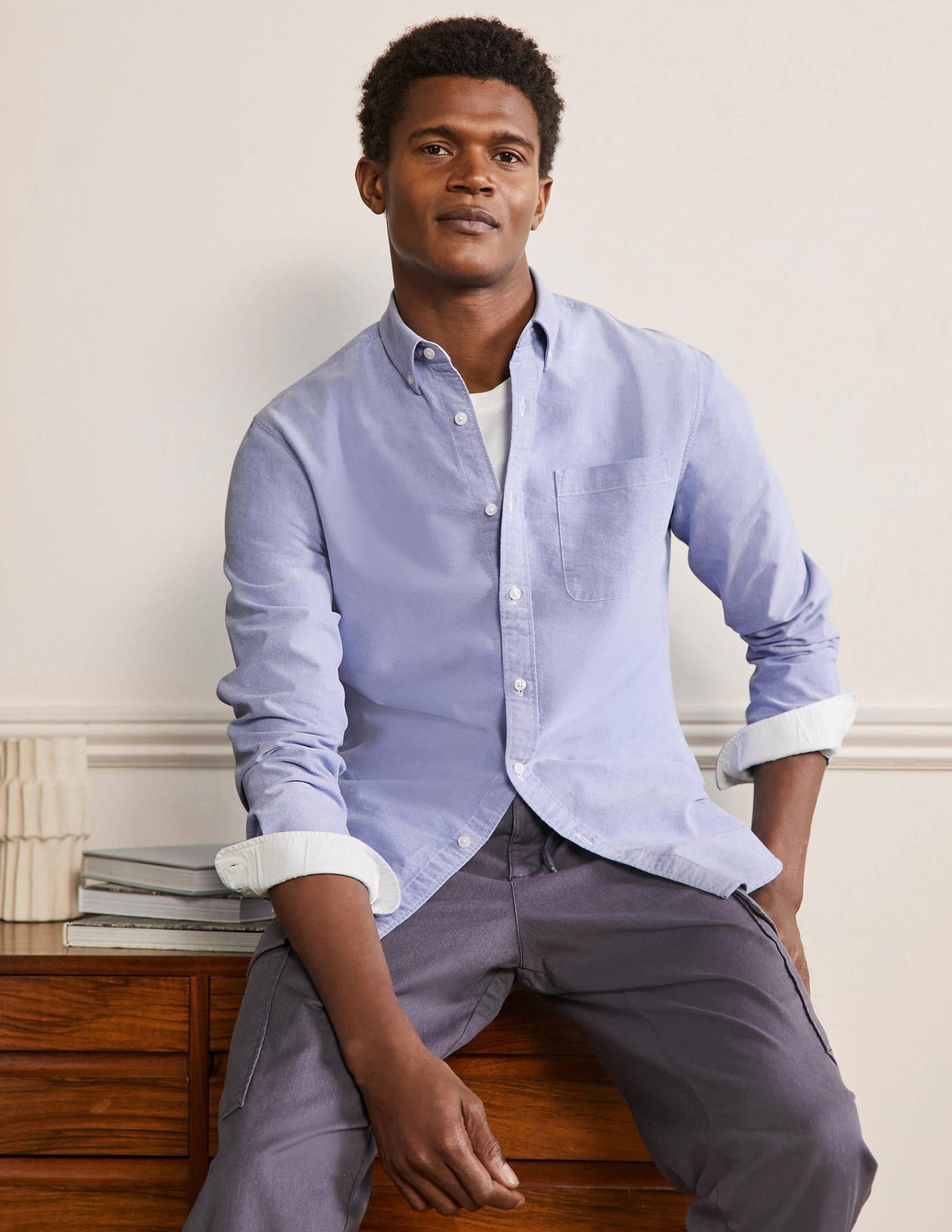 Slim Fit Oxford Shirt-Blue-1