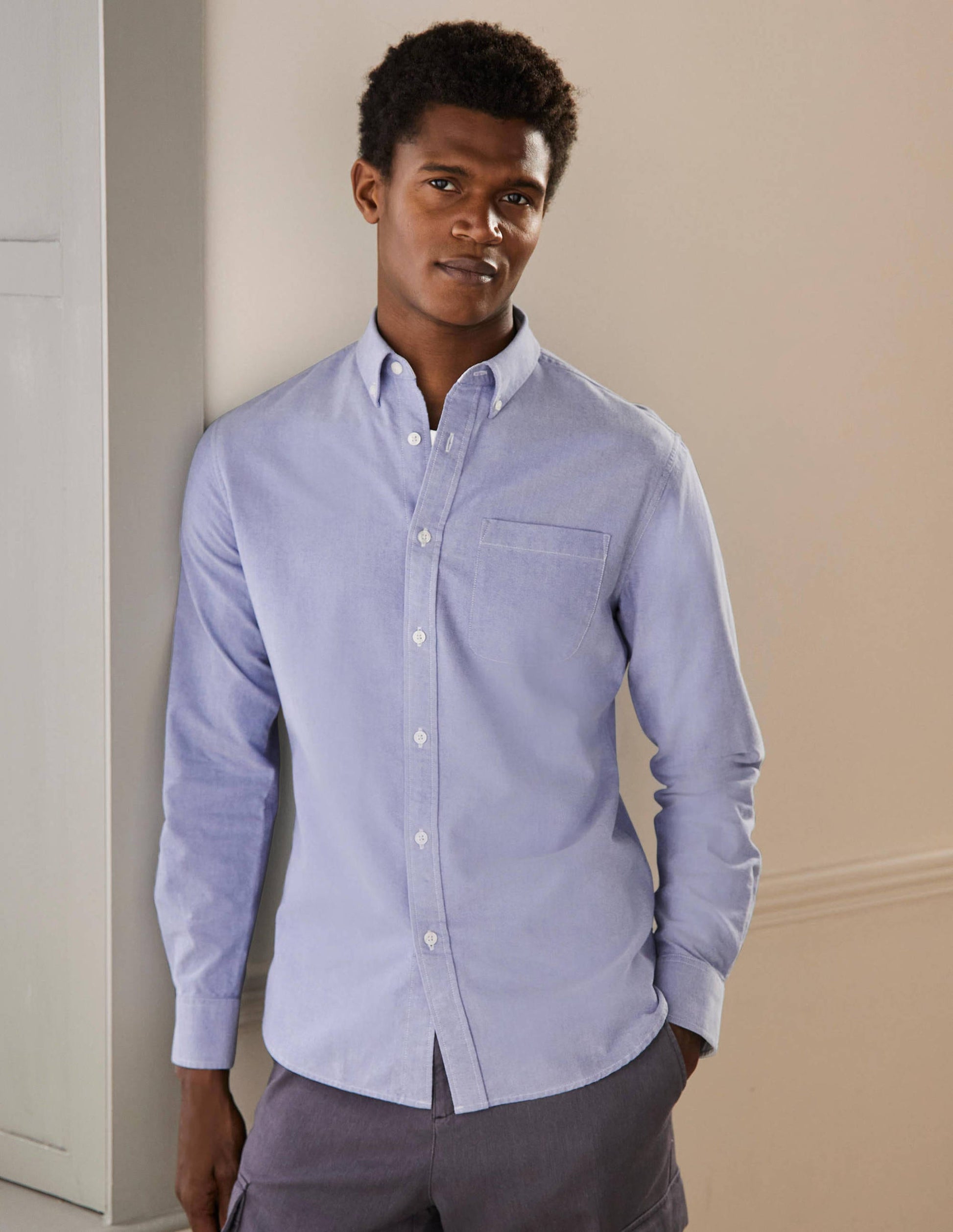 Slim Fit Oxford Shirt-Blue-4