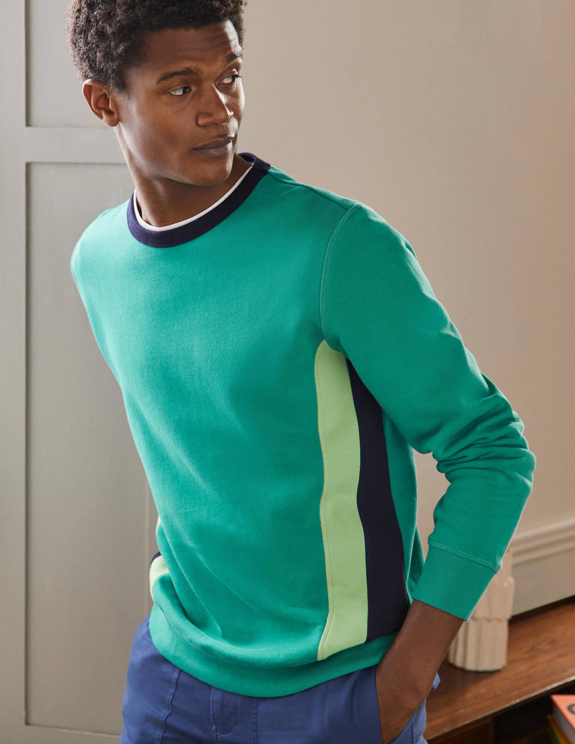 Side Stripe Sweatshirt-Sardinia Green/ Navy Stripe - Image 1
