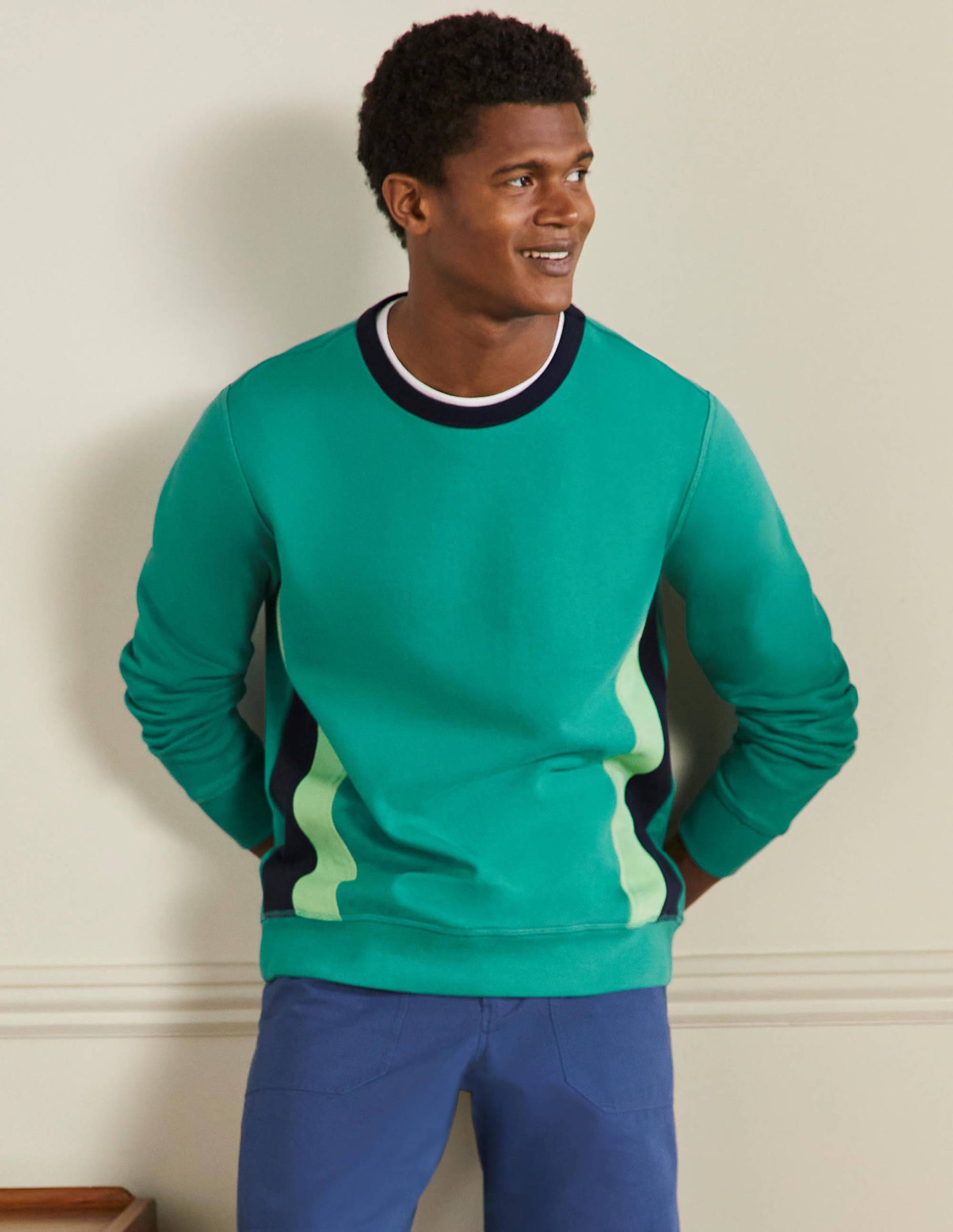 Side Stripe Sweatshirt-Sardinia Green/ Navy Stripe-4
