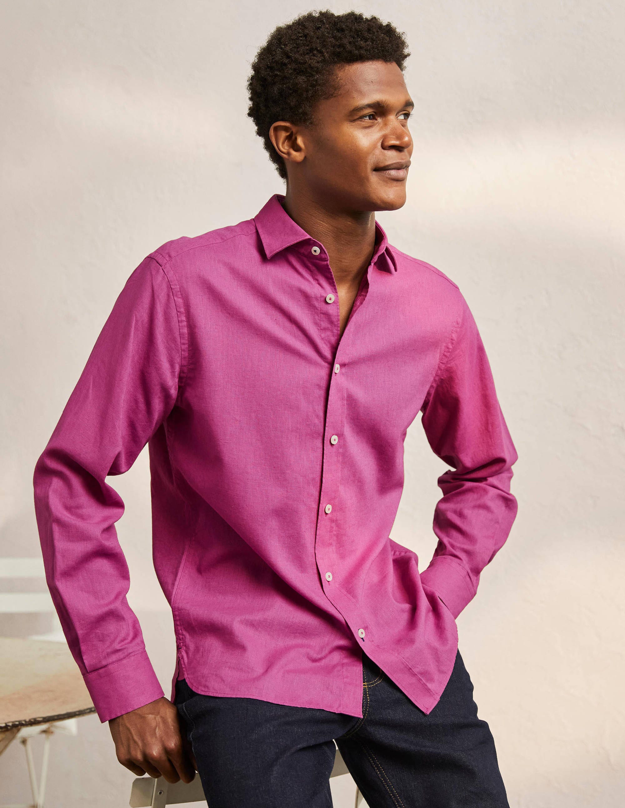 Linen Cotton Shirt-Berry Mauve - Image 4