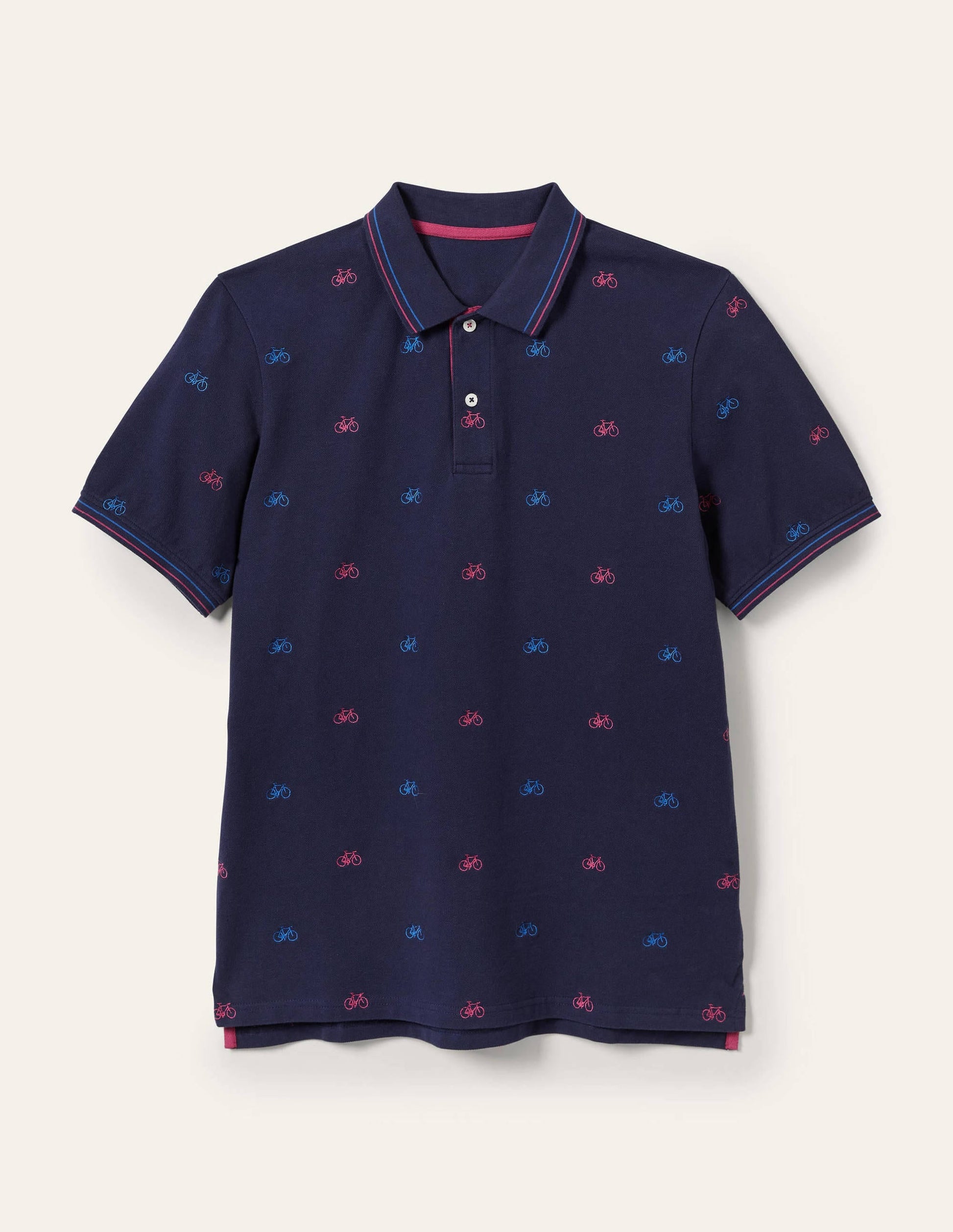Piqué Polo Shirt-Navy Blue Embroidered Bike-7