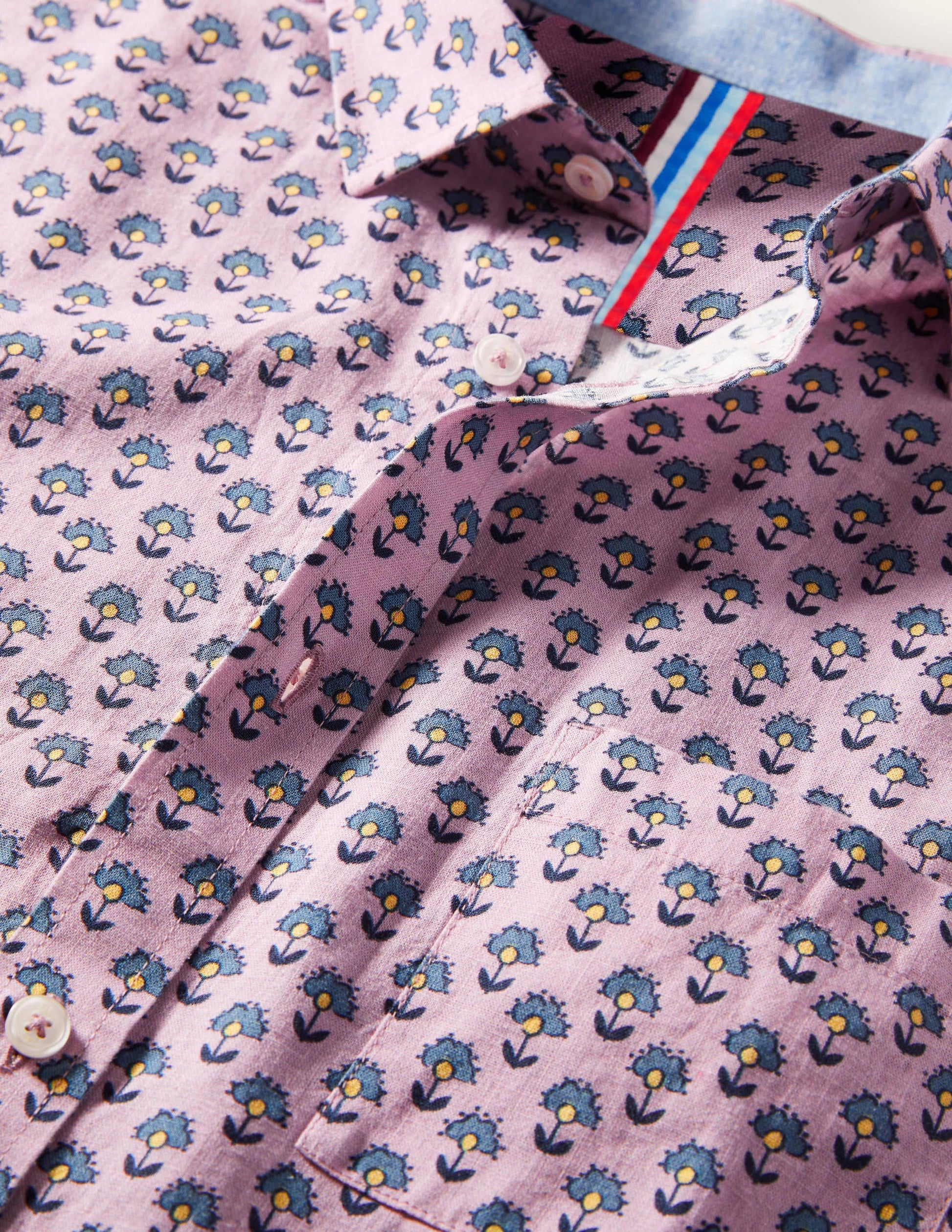 Linen Cotton Interest Shirt-Dusky Pink Woodblock Print-6