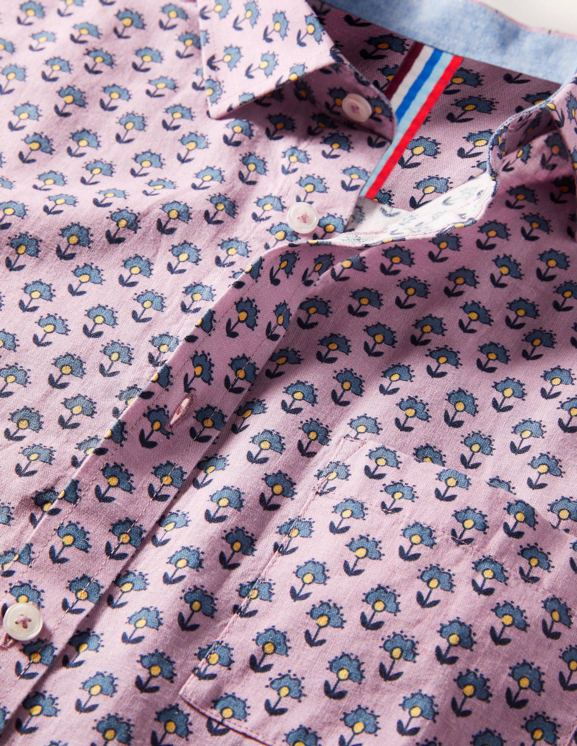 Linen Cotton Interest Shirt-Dusky Pink Woodblock Print - Image 6