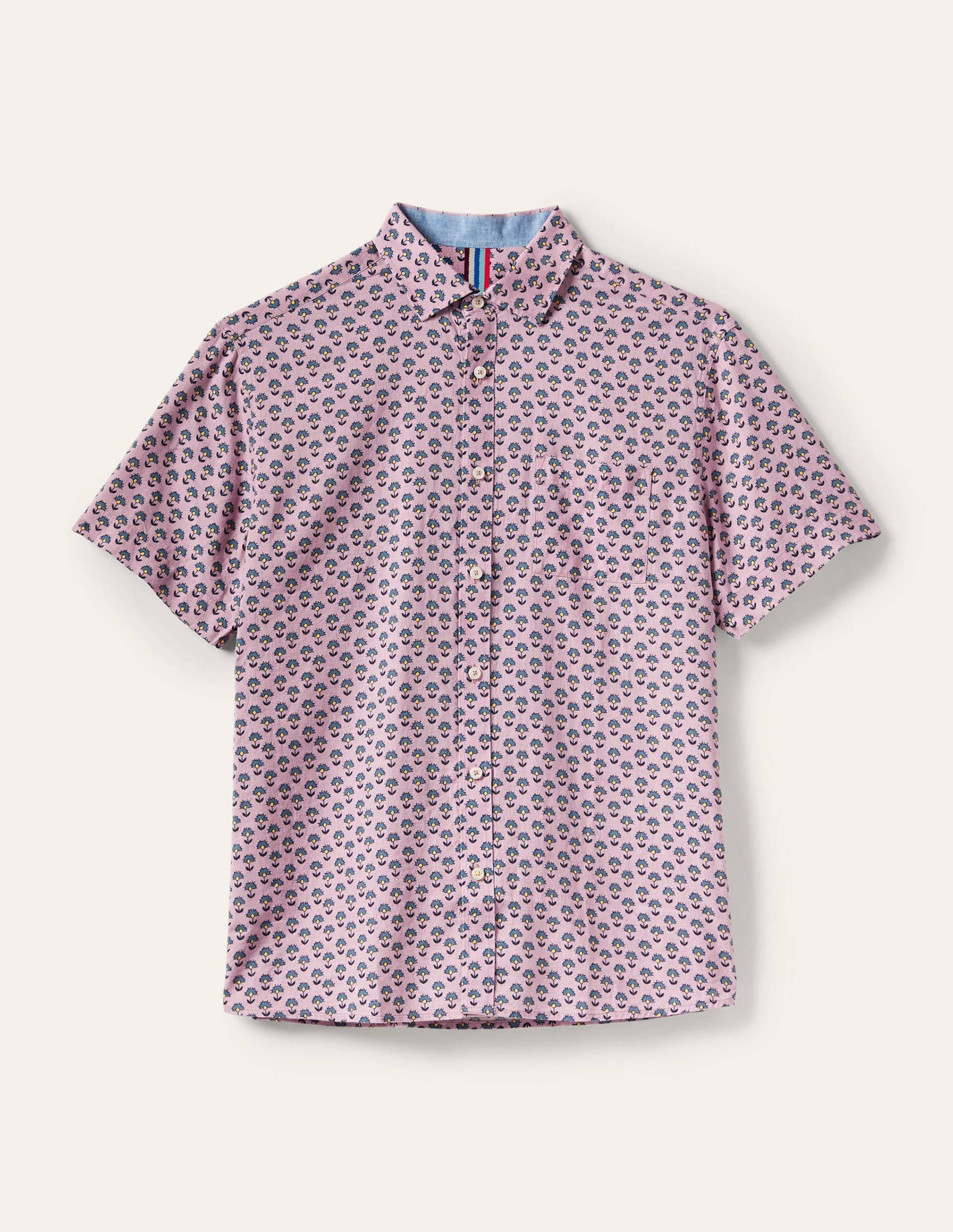 Linen Cotton Interest Shirt-Dusky Pink Woodblock Print - Image 7