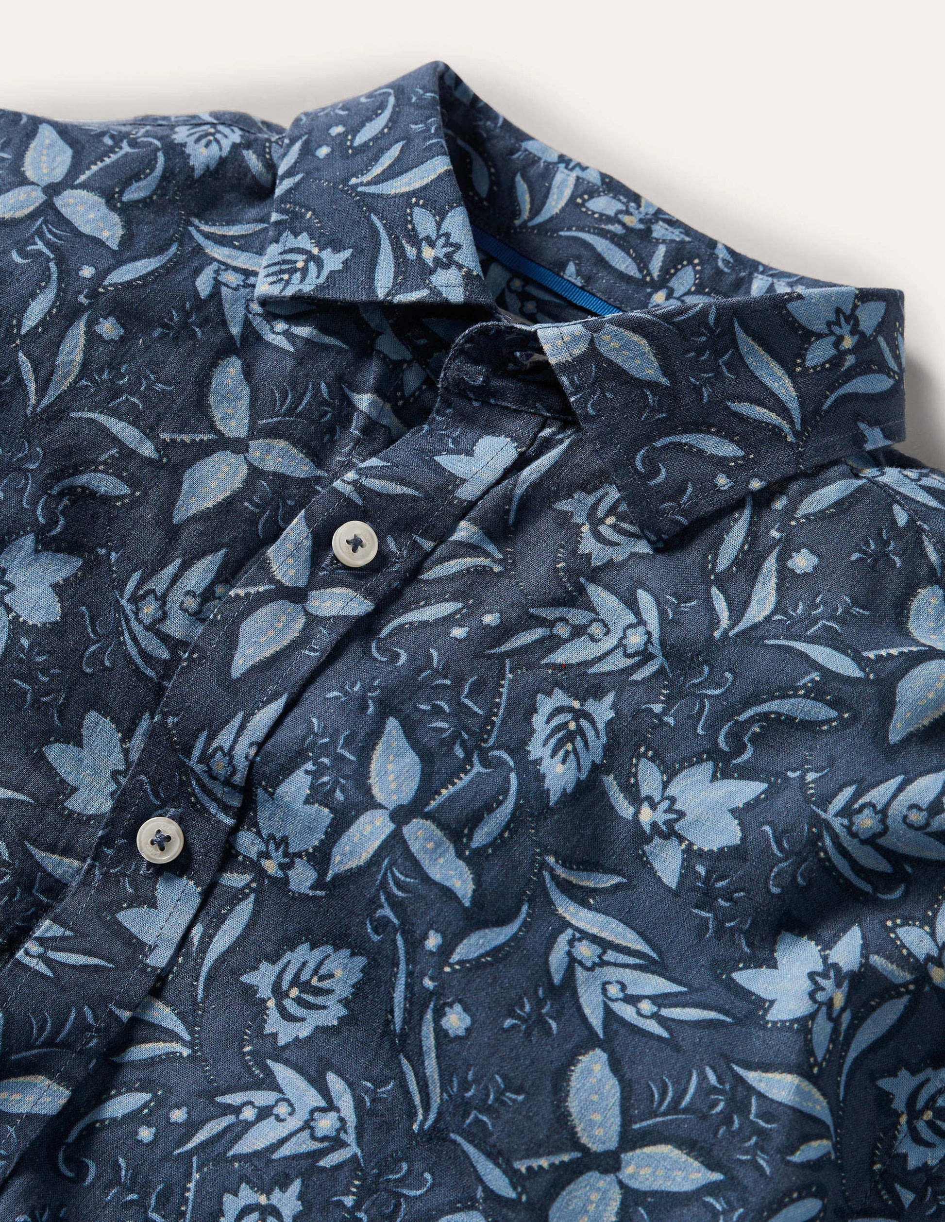 Linen Cotton Shirt-Ensign Blue Tropical Floral-5