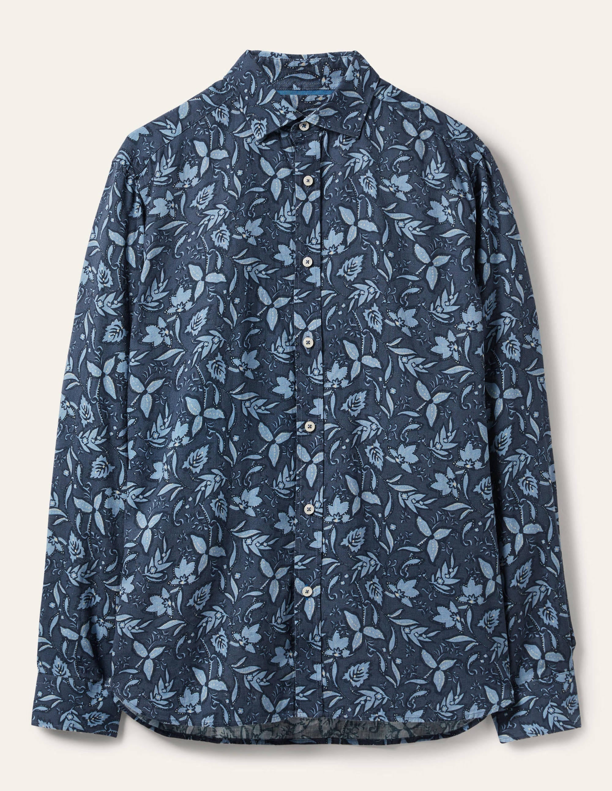 Linen Cotton Shirt-Ensign Blue Tropical Floral - Image 6