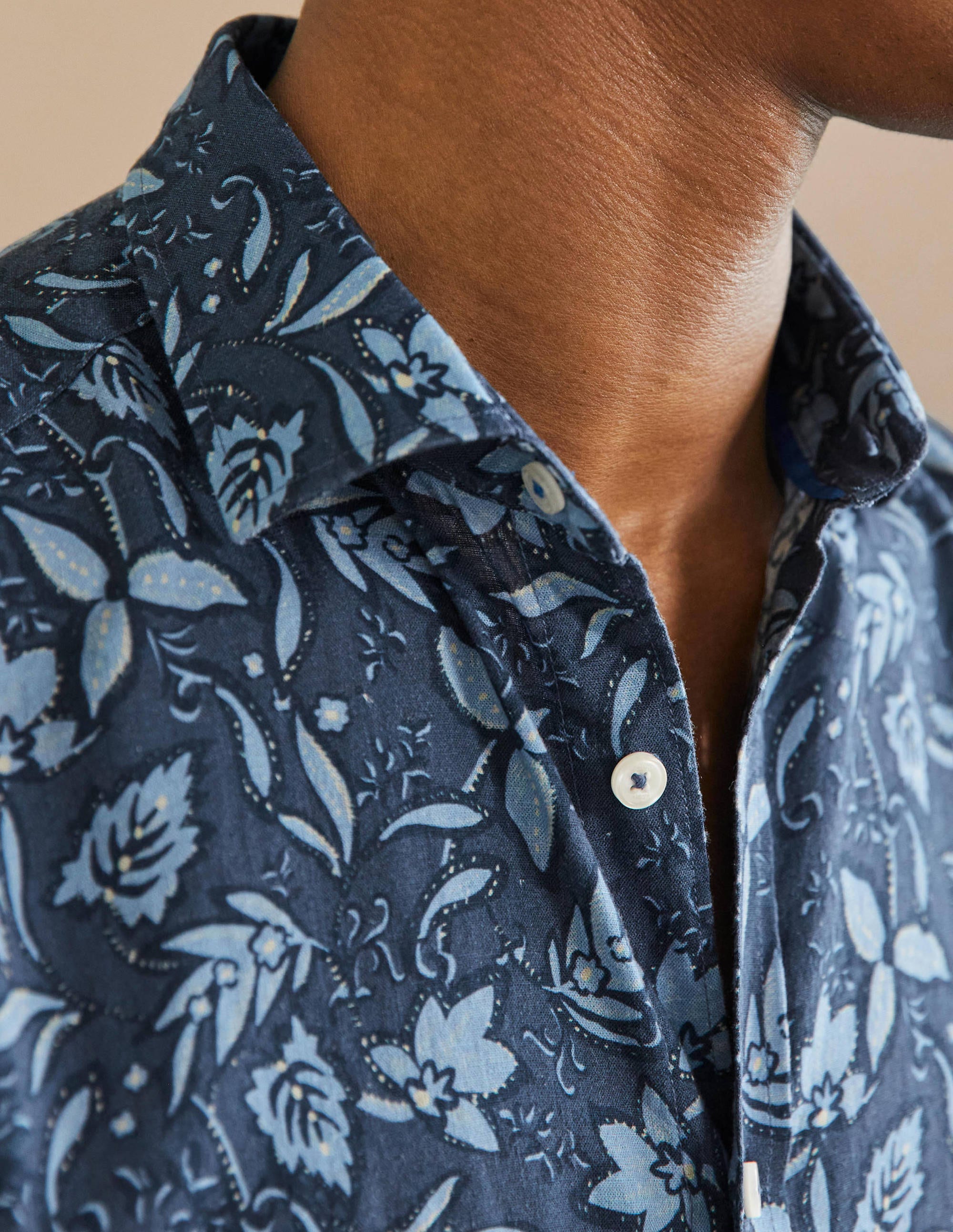 Linen Cotton Shirt-Ensign Blue Tropical Floral - Image 2