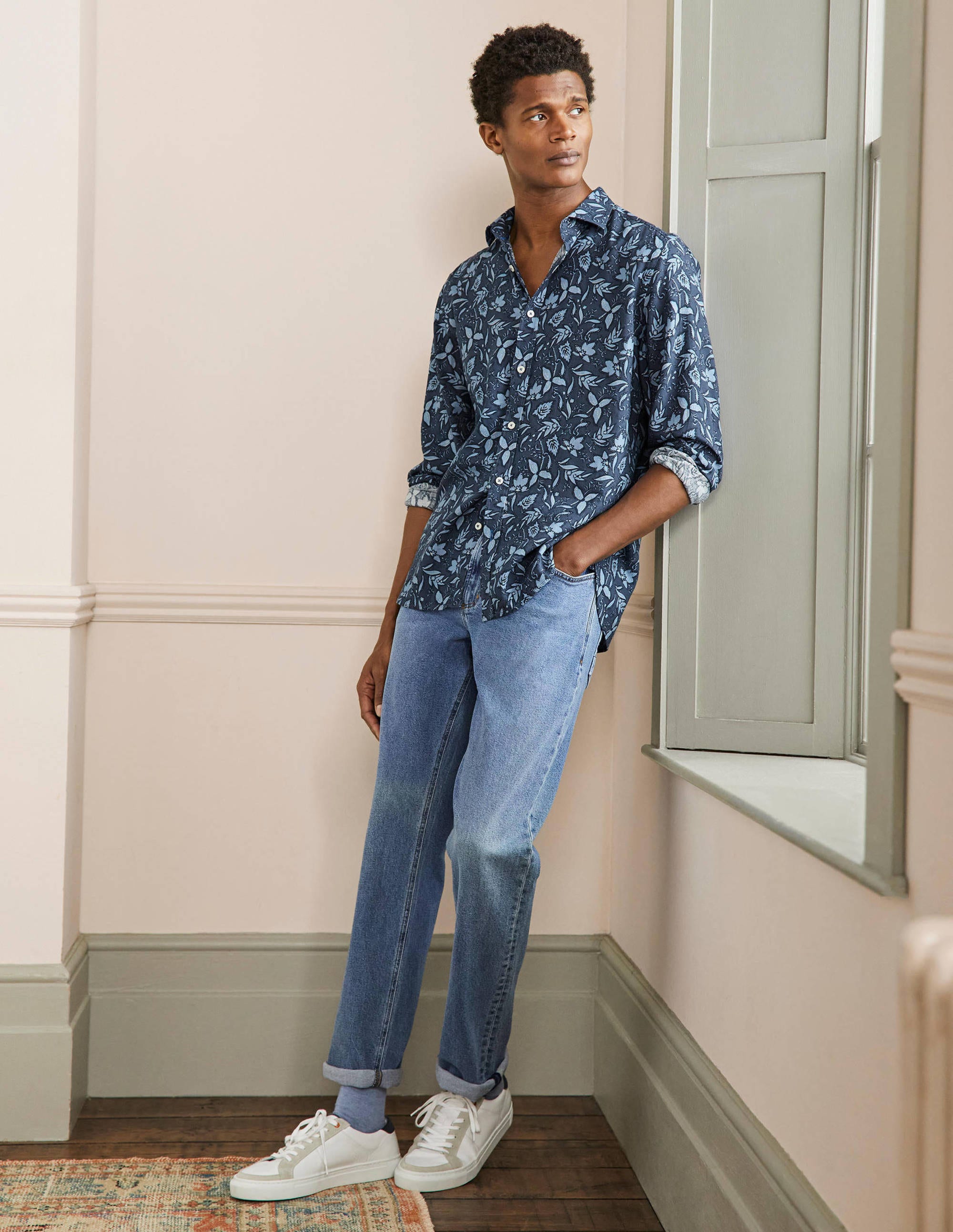 Linen Cotton Shirt-Ensign Blue Tropical Floral - Image 4