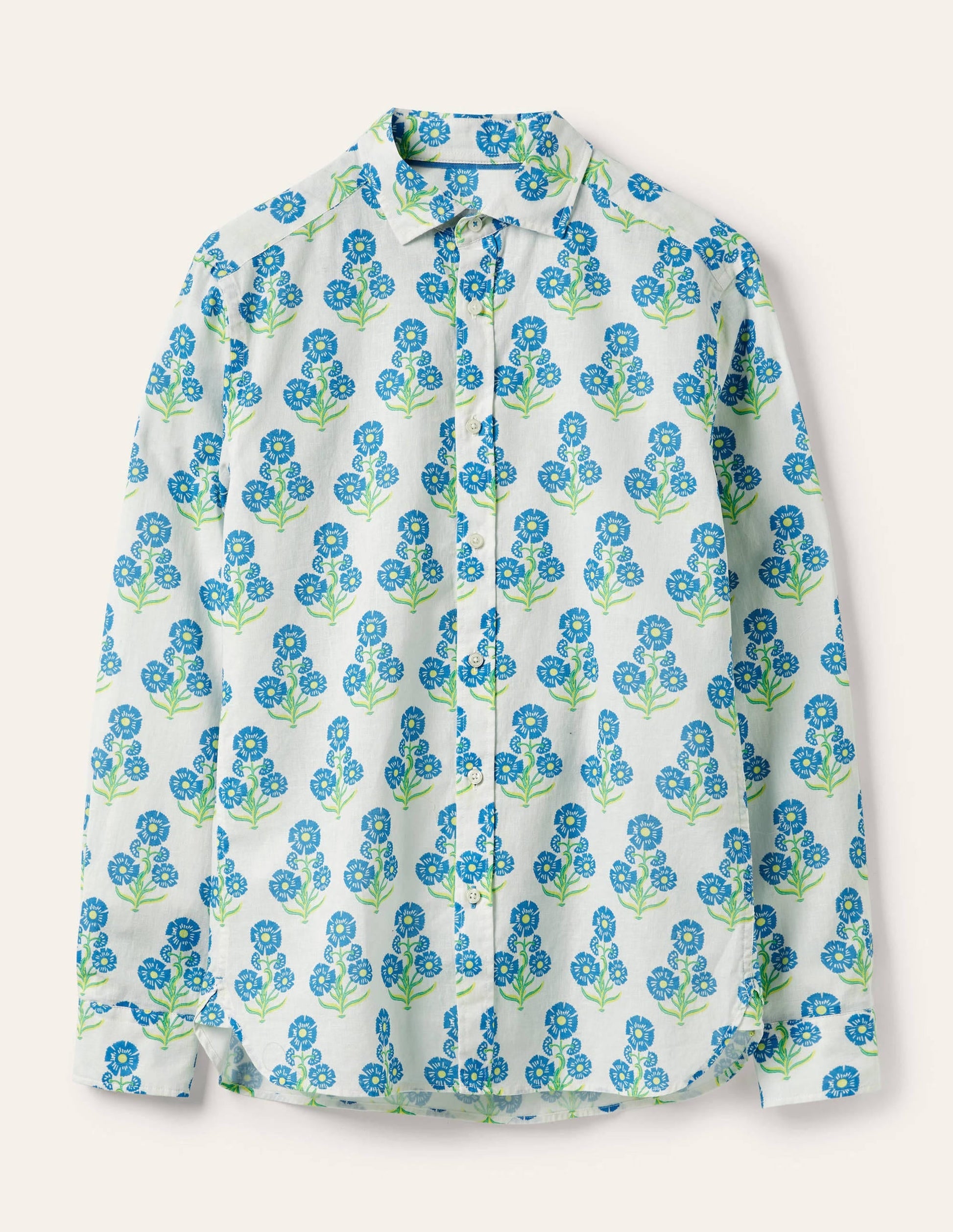 Linen Cotton Shirt-Molly Mahon Flower Woodblock-7