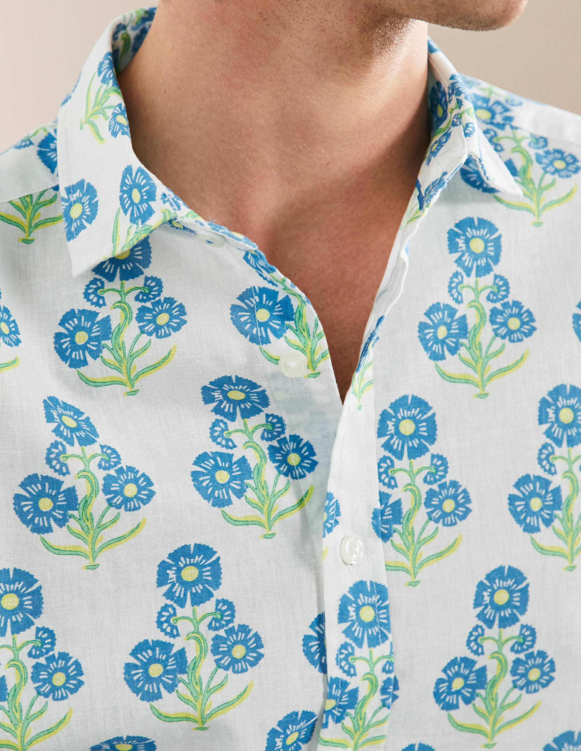 Linen Cotton Shirt-Molly Mahon Flower Woodblock - Image 2