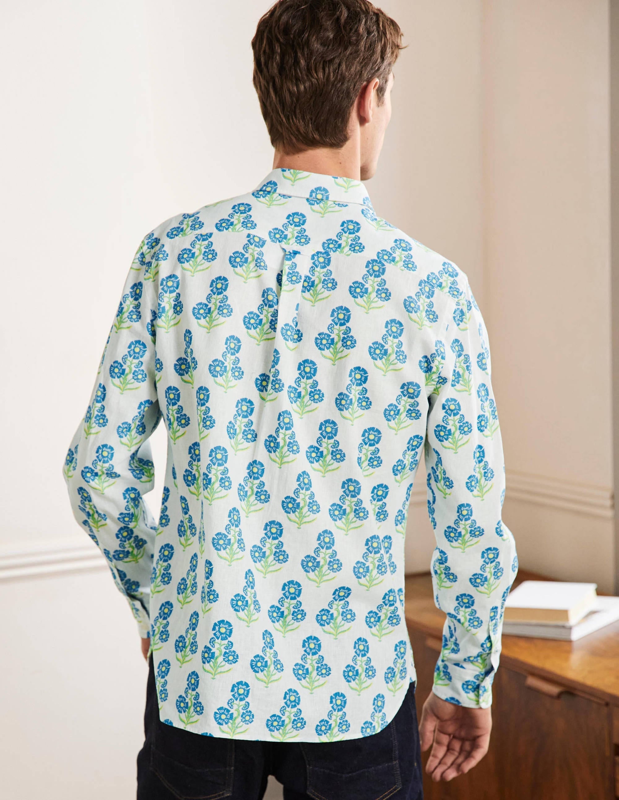 Linen Cotton Shirt-Molly Mahon Flower Woodblock - Image 3
