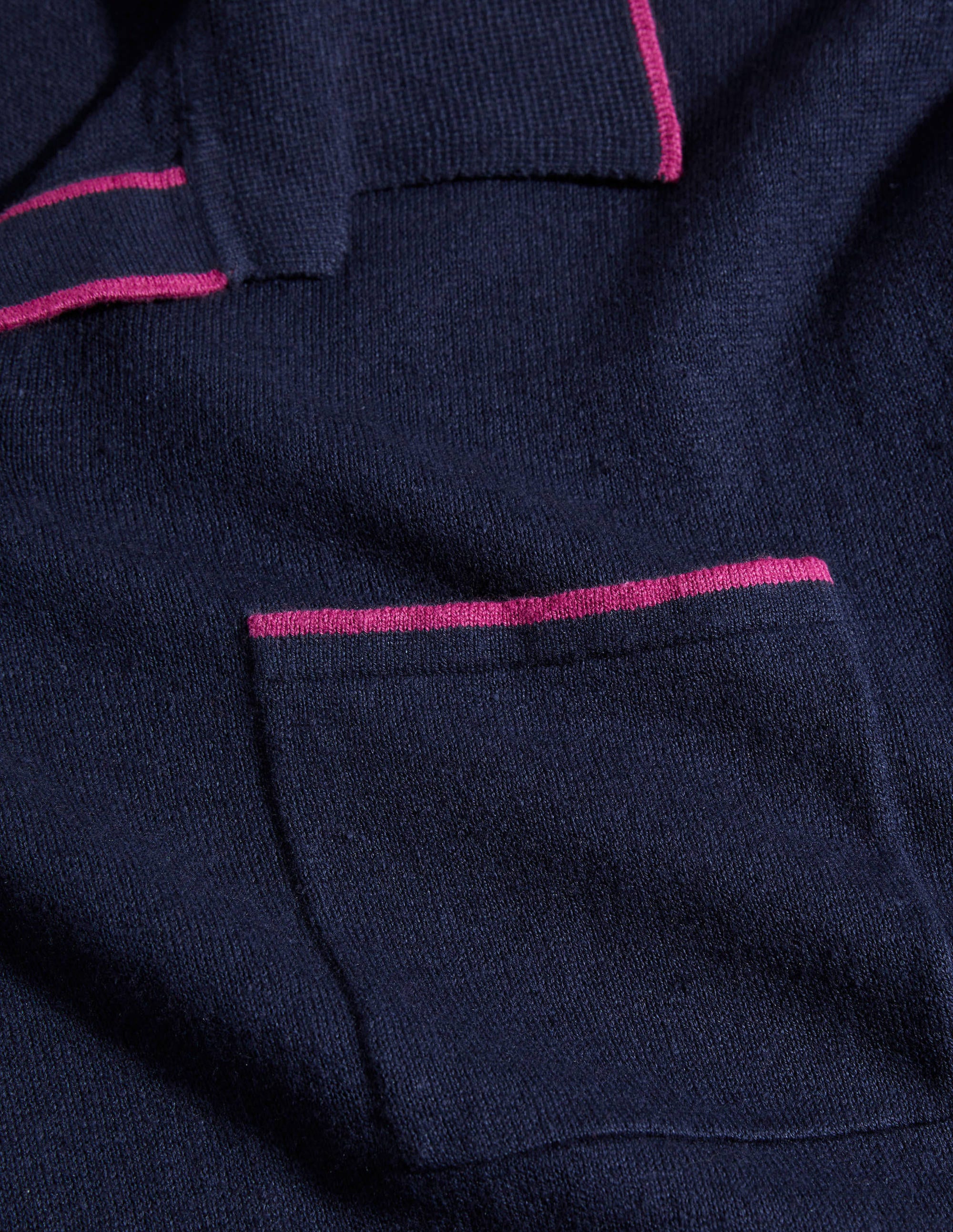 Linen Blend Polo Open Collar-School Navy, Tipping Stripe - Image 5