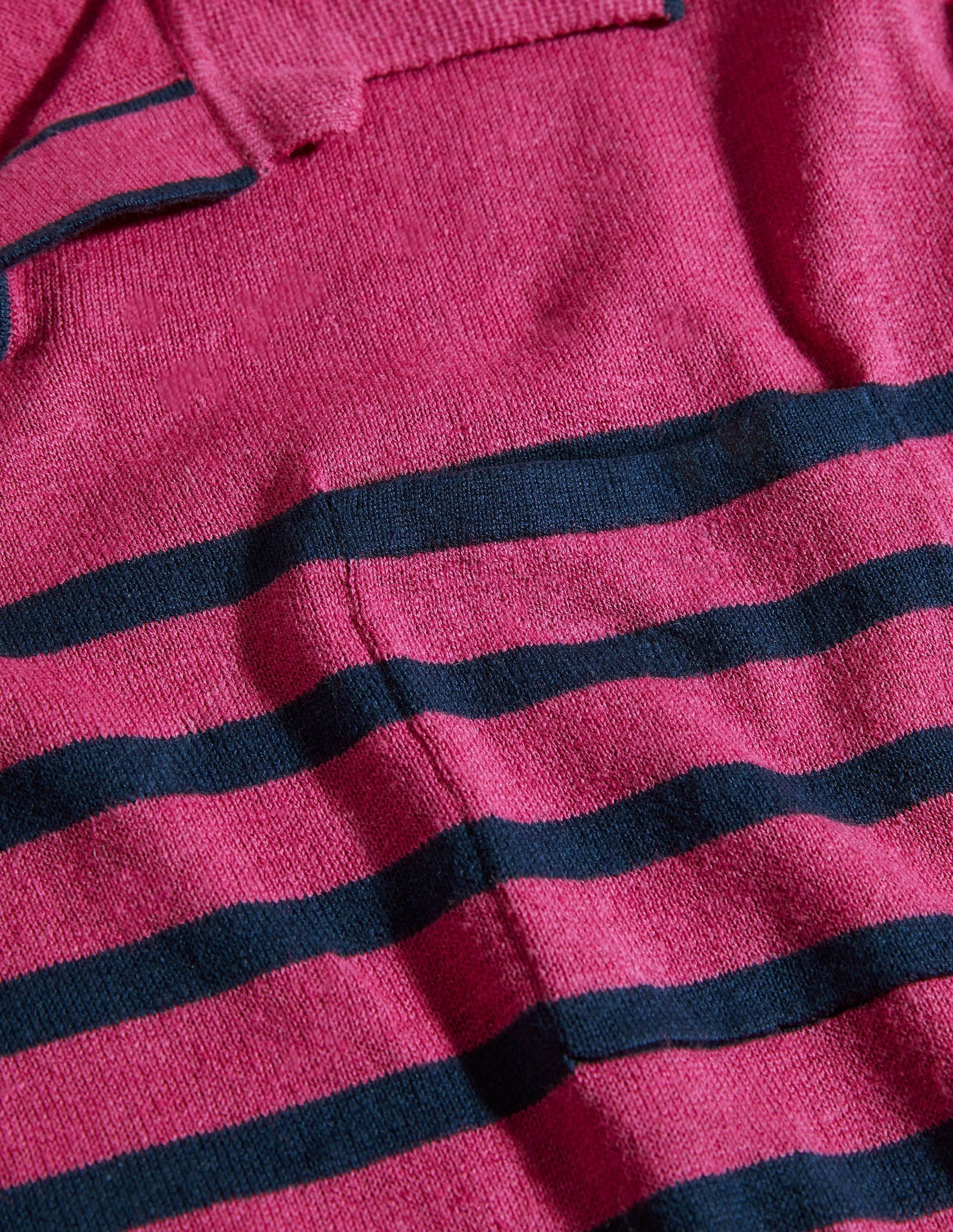 Linen Blend Polo Open Collar-Dusky Rose, Chest Stripe-5