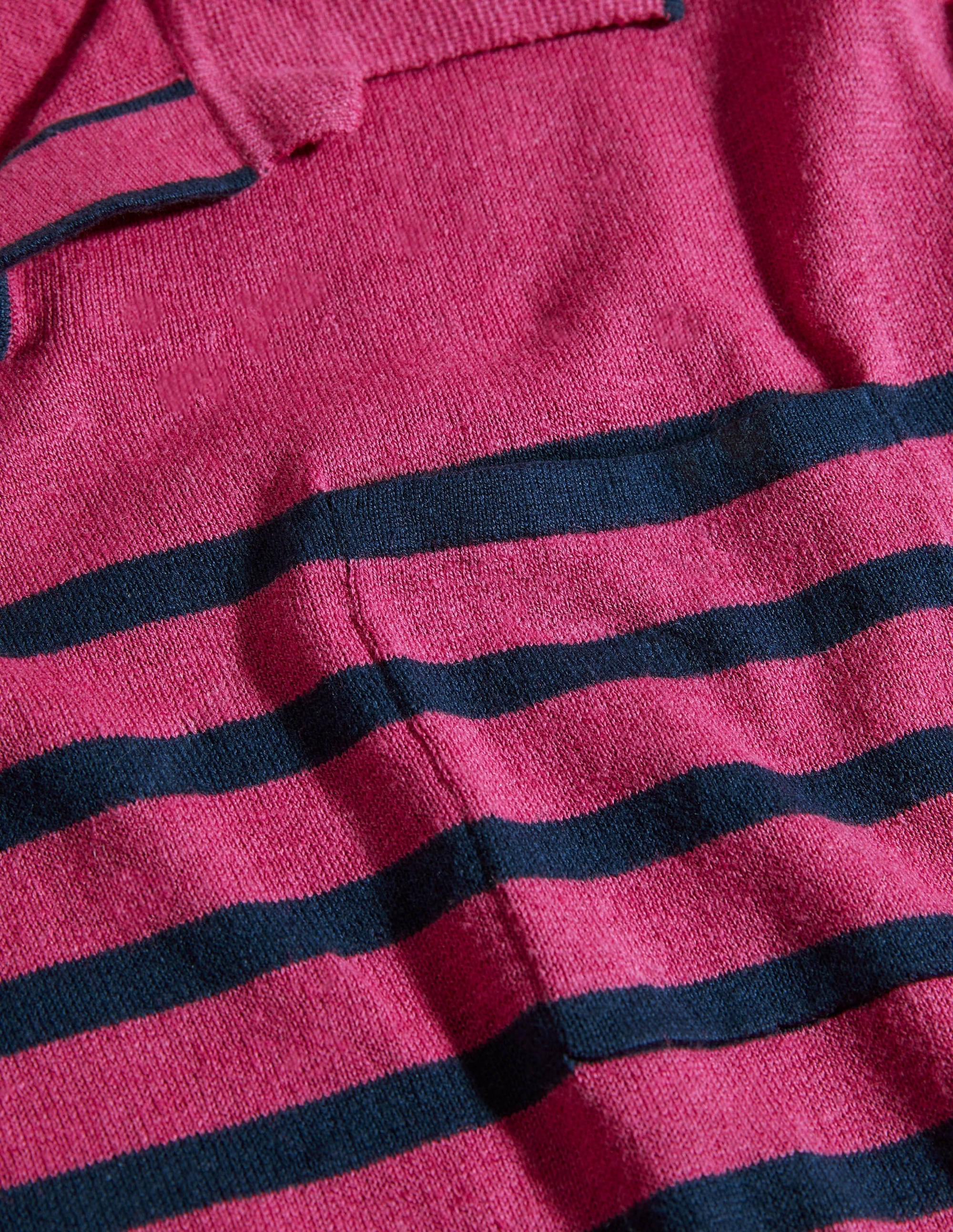 Linen Blend Polo Open Collar-Dusky Rose, Chest Stripe - Image 5