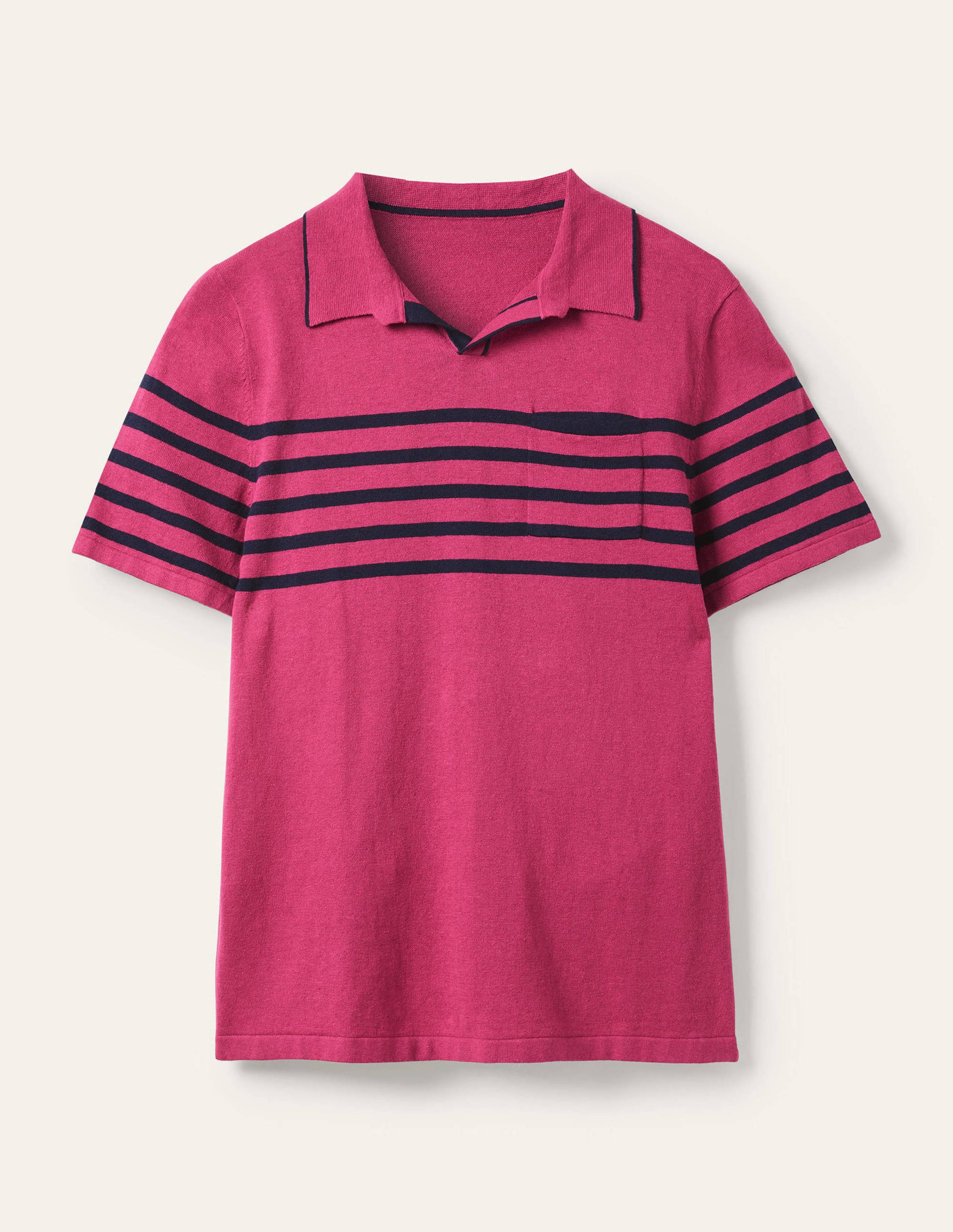 Linen Blend Polo Open Collar-Dusky Rose, Chest Stripe-6