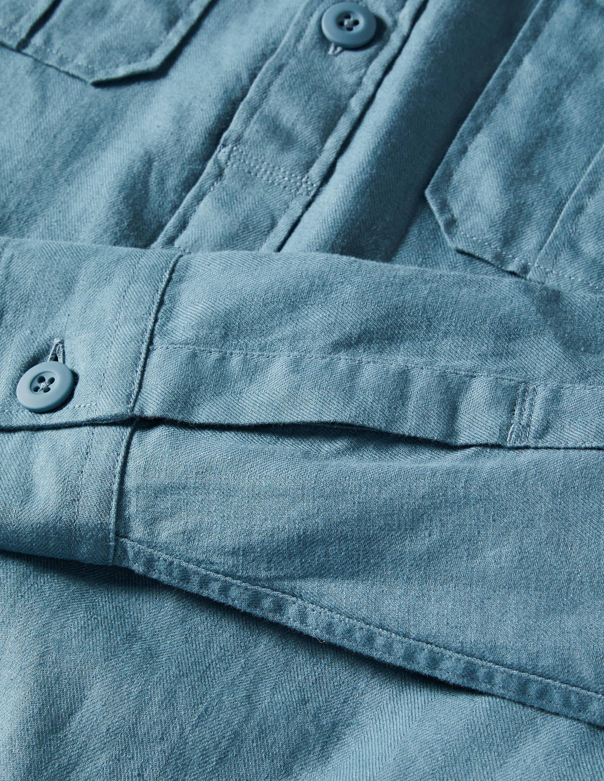 Linen Cotton Popover Shirt-Aegean Blue Herringbone-6