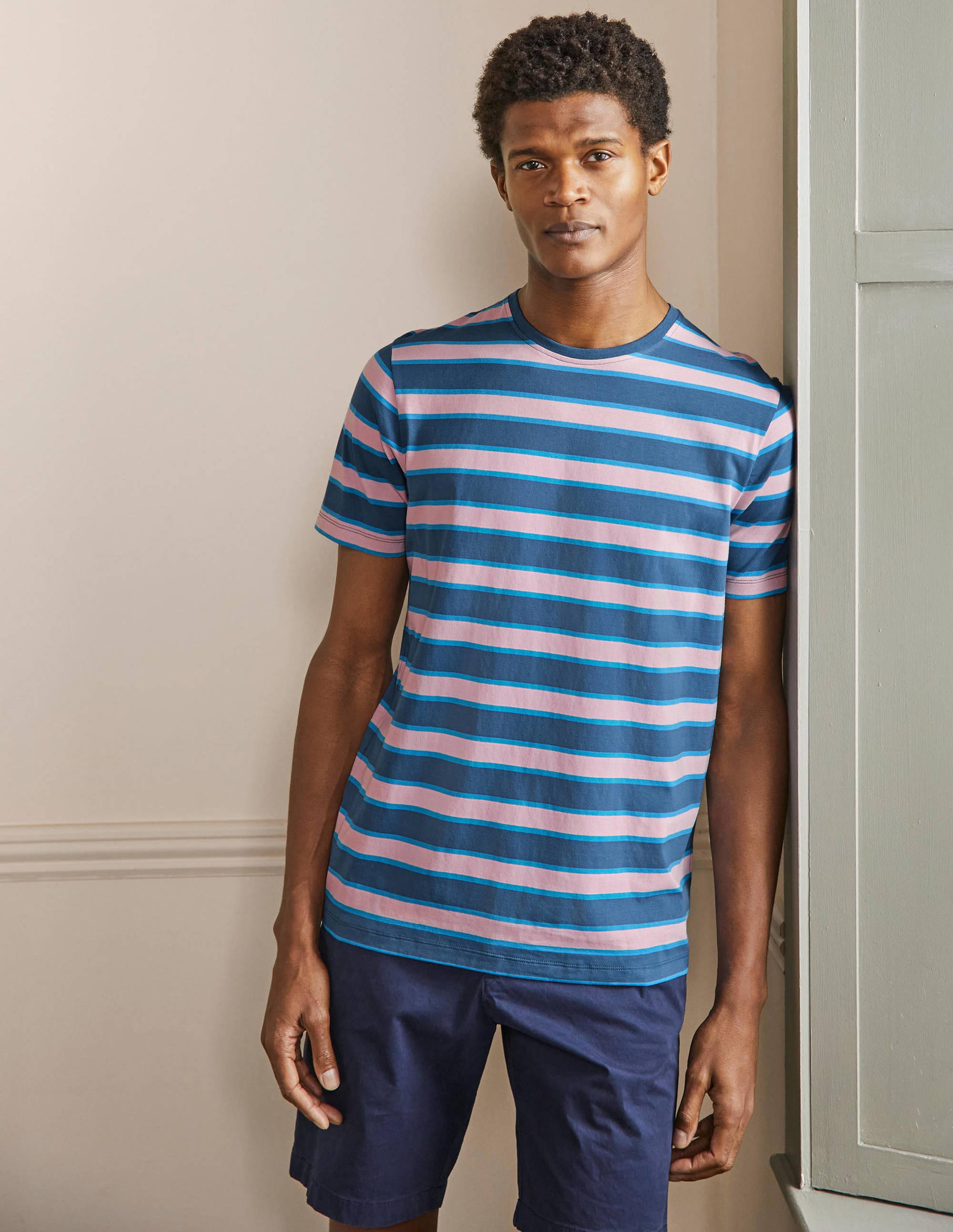 Classic Cotton T-shirt-Boto Pink/Enisgn Blue Stripe - Image 1