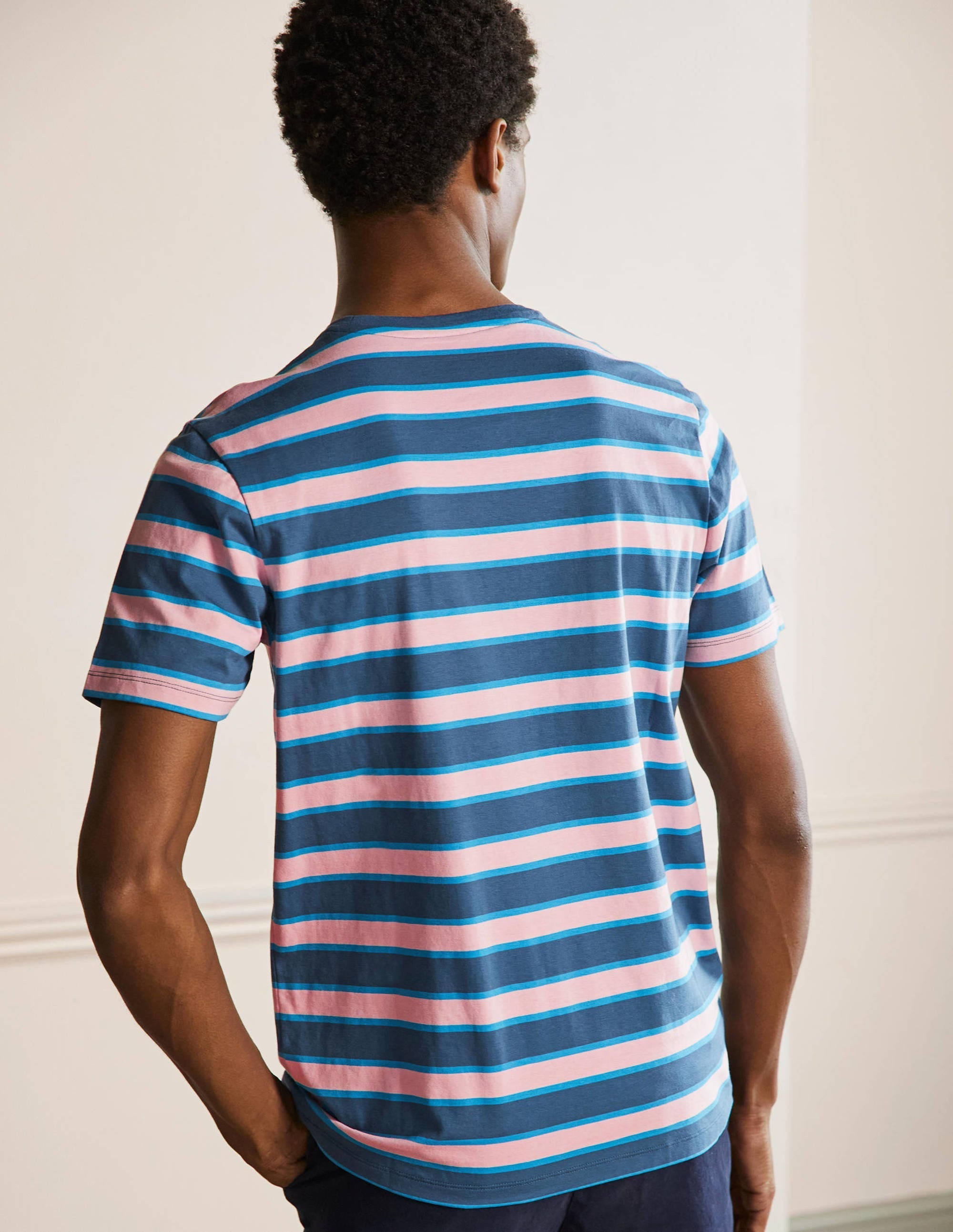 Classic Cotton T-shirt-Boto Pink/Enisgn Blue Stripe - Image 3