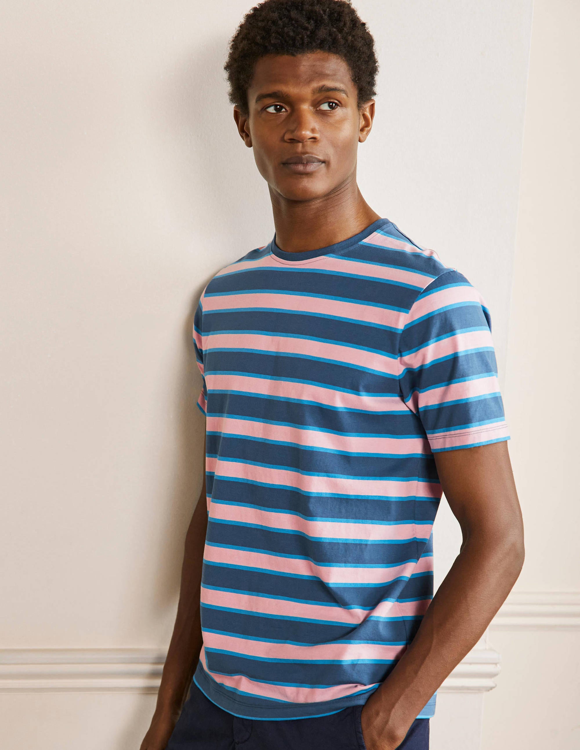 Classic Cotton T-shirt-Boto Pink/Enisgn Blue Stripe - Image 4