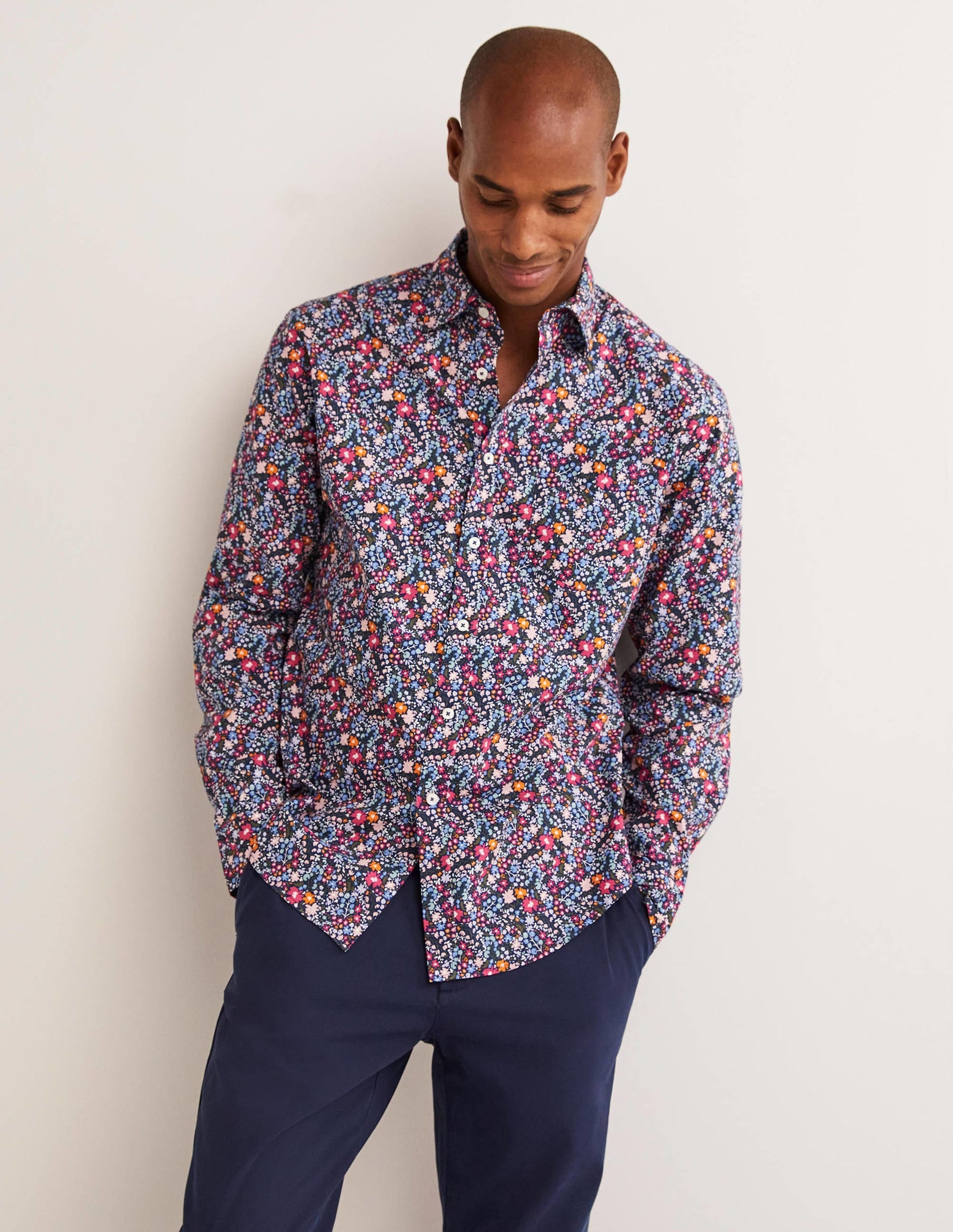 Cutaway Collar Poplin Shirt-Navy Multi Floral-1