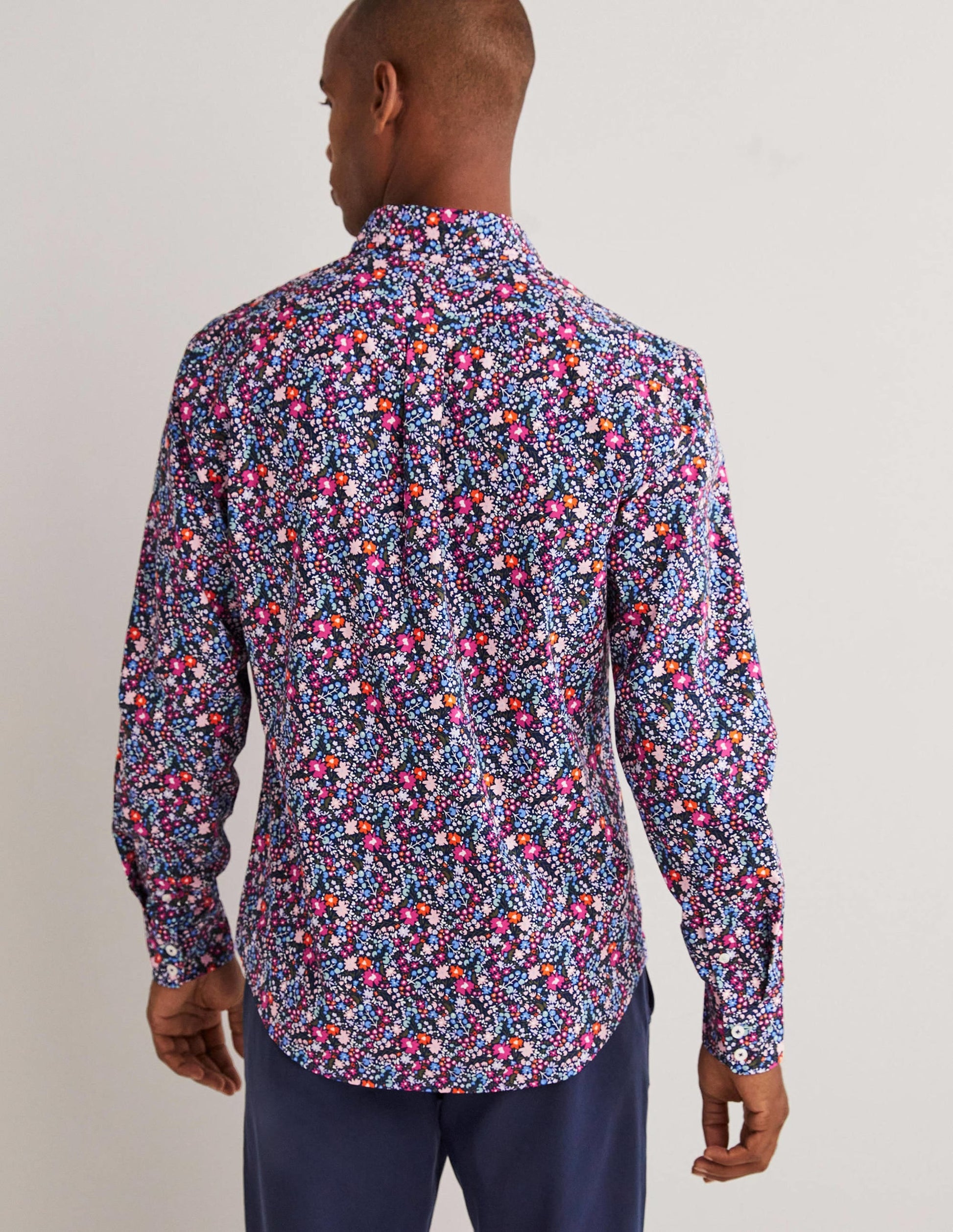 Cutaway Collar Poplin Shirt-Navy Multi Floral-3