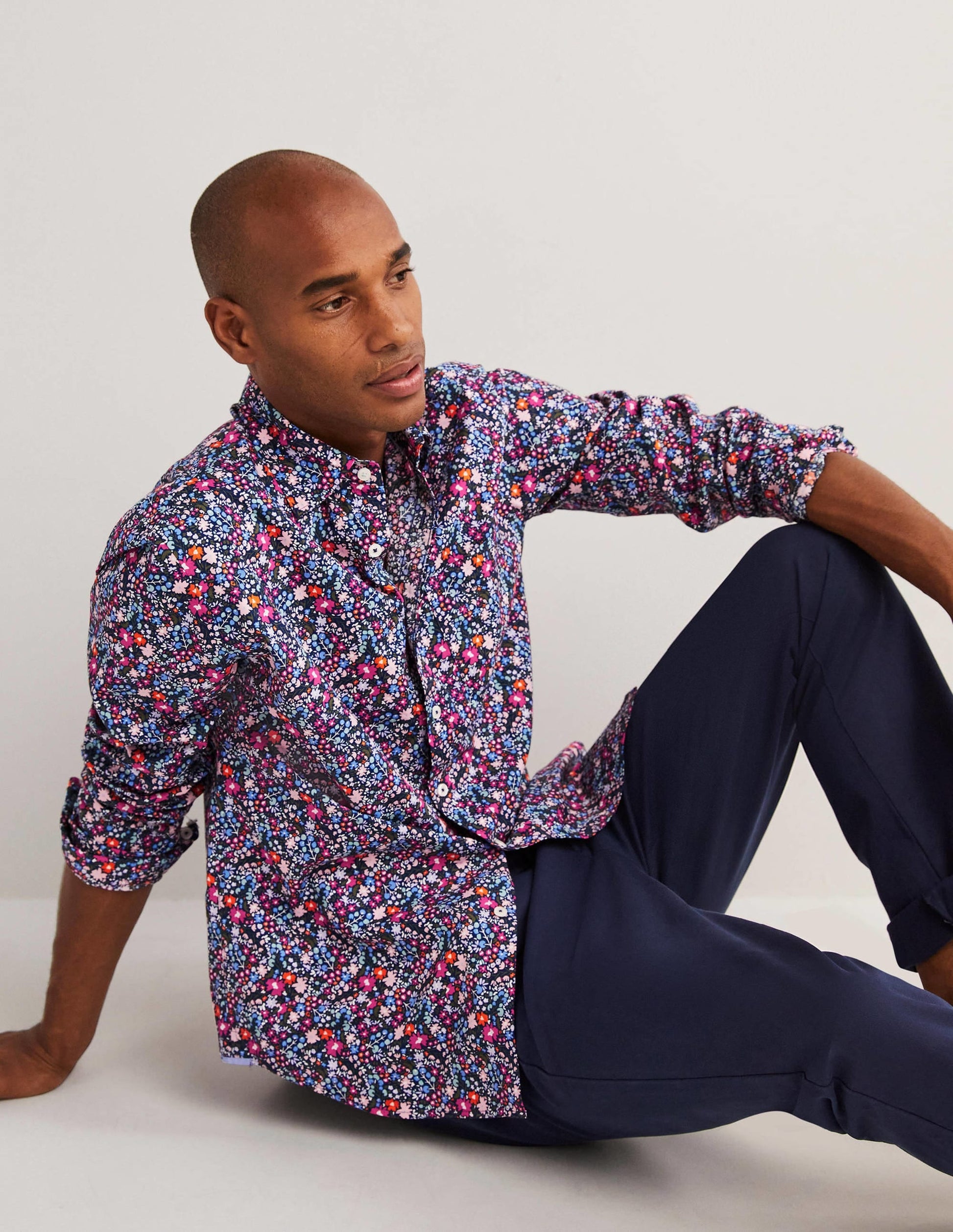 Cutaway Collar Poplin Shirt-Navy Multi Floral-4