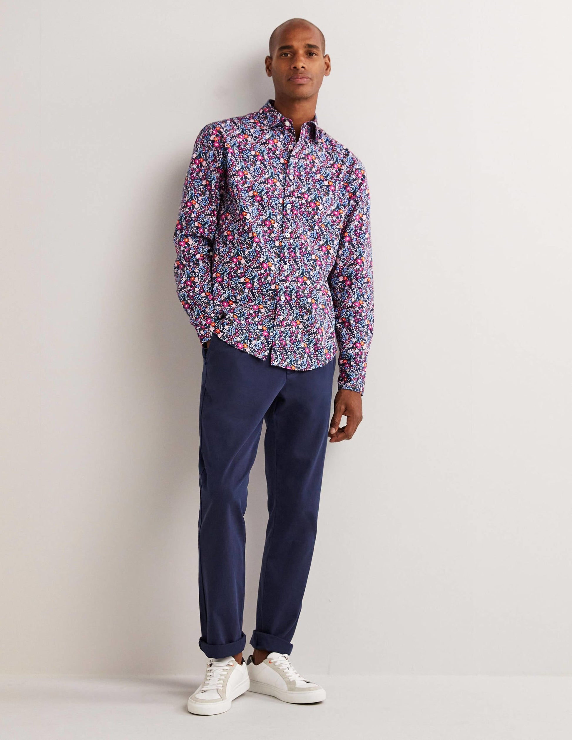 Cutaway Collar Poplin Shirt-Navy Multi Floral-5