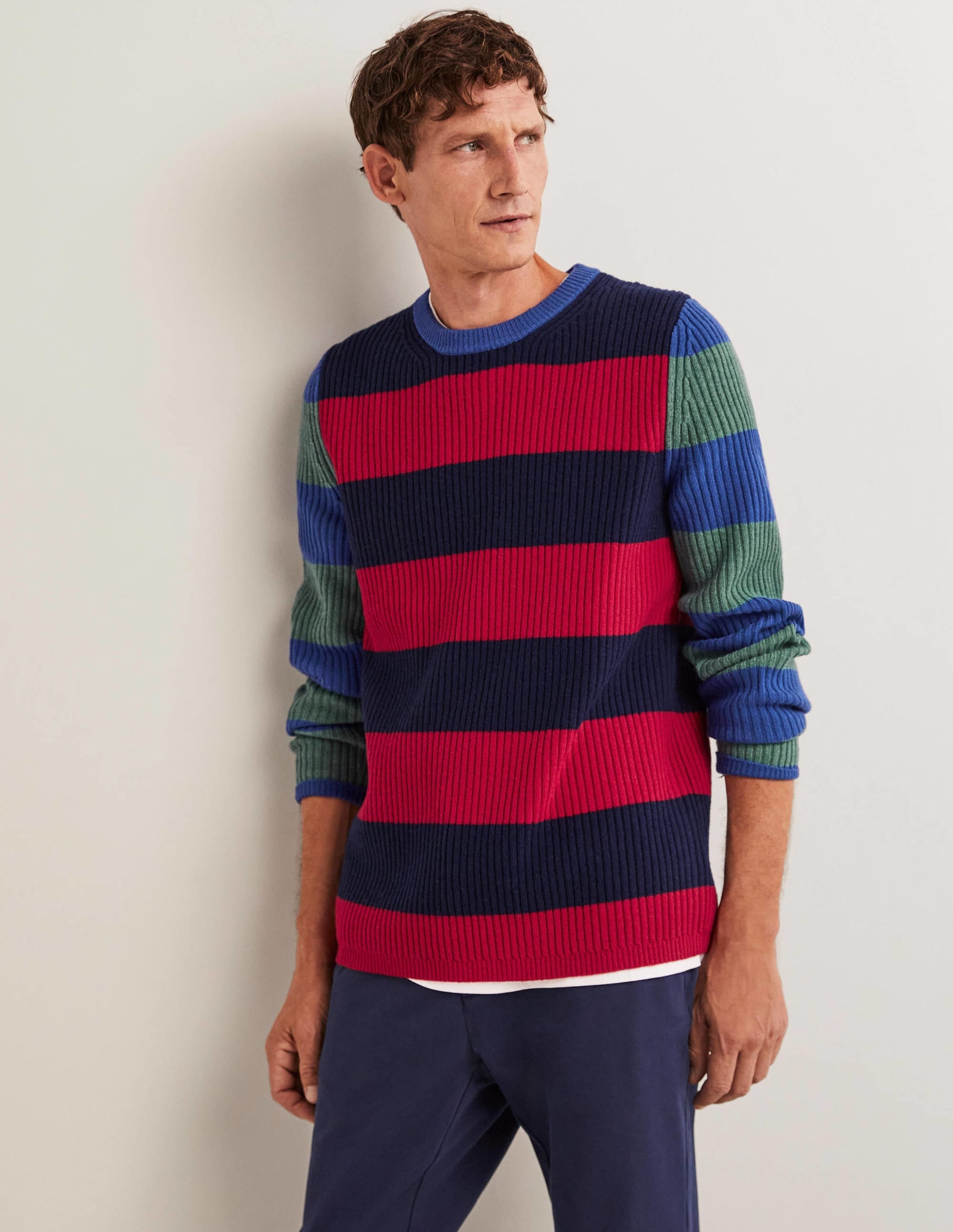 Rib Crew Neck-Stripe Colourblock - Image 1