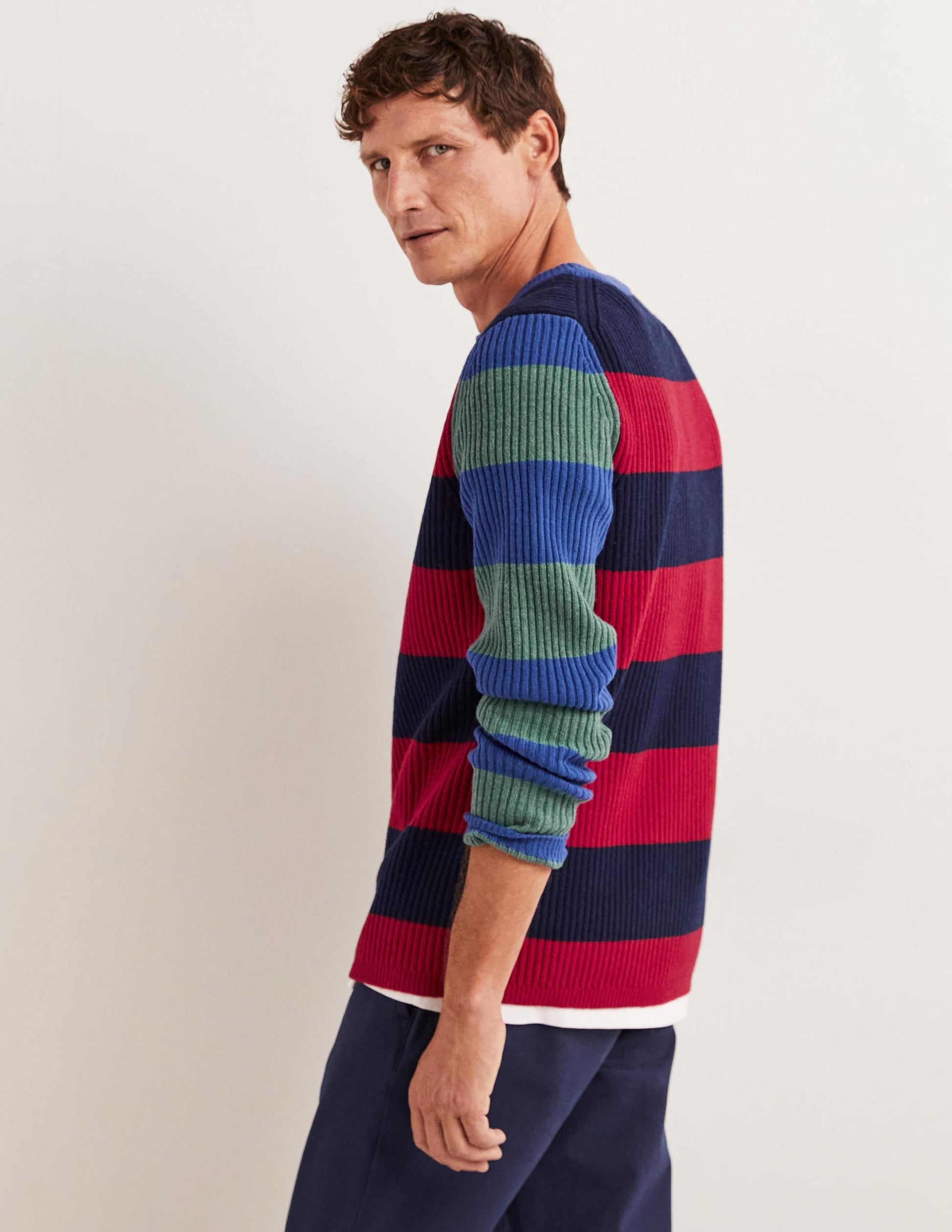 Rib Crew Neck-Stripe Colourblock-3
