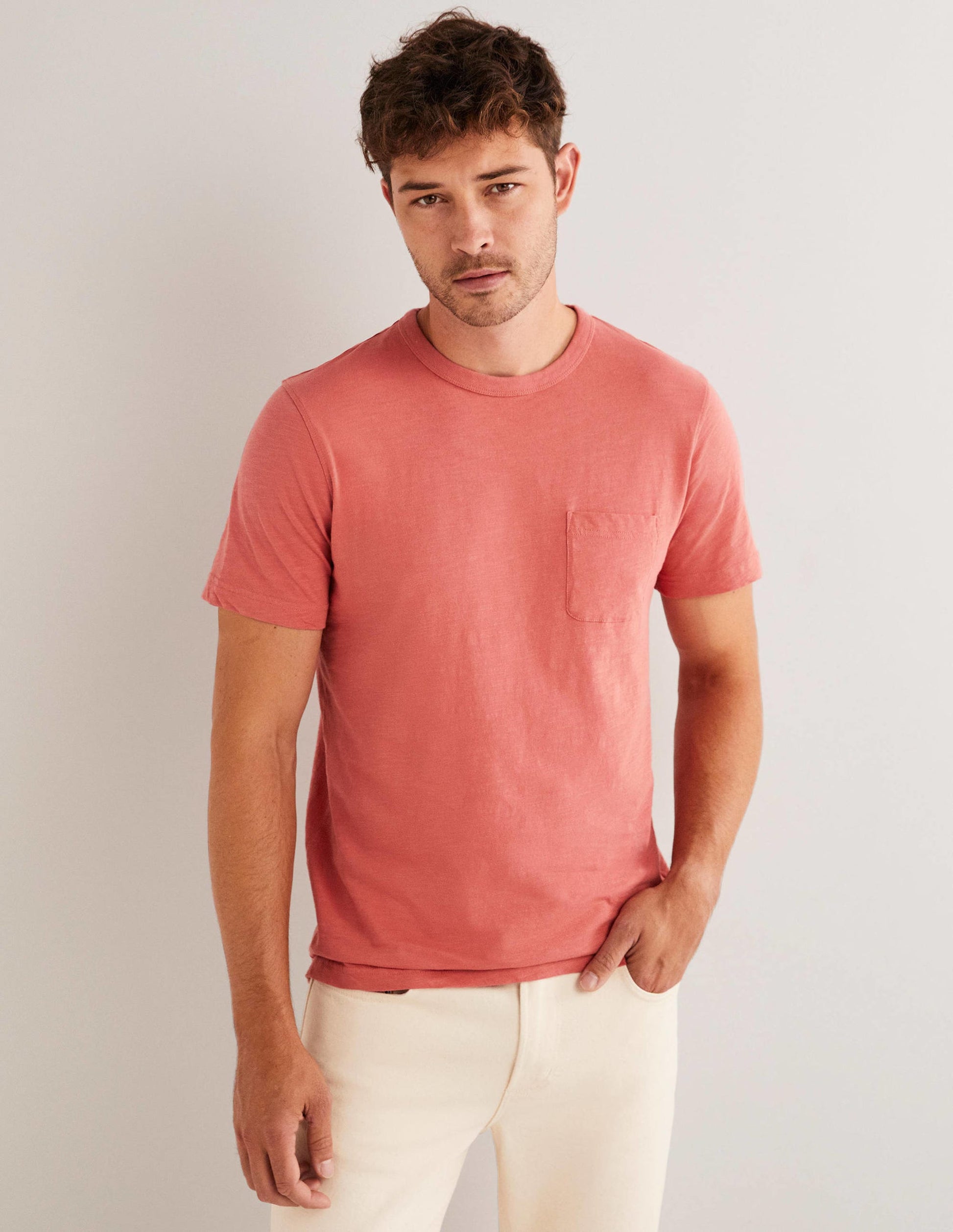 Laundered Slub T-Shirt-Faded Rose Red-1