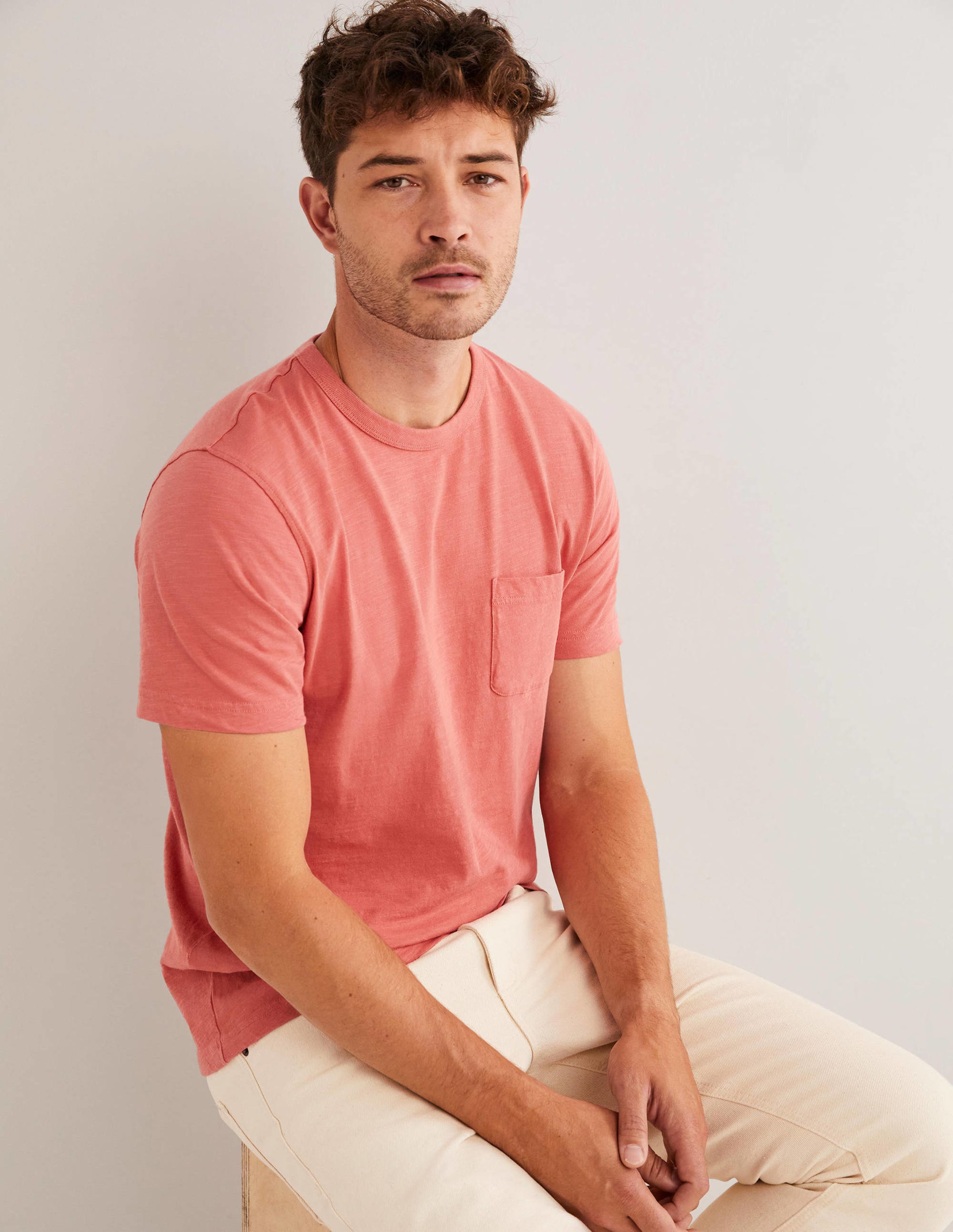 Laundered Slub T-Shirt-Faded Rose Red - Image 4