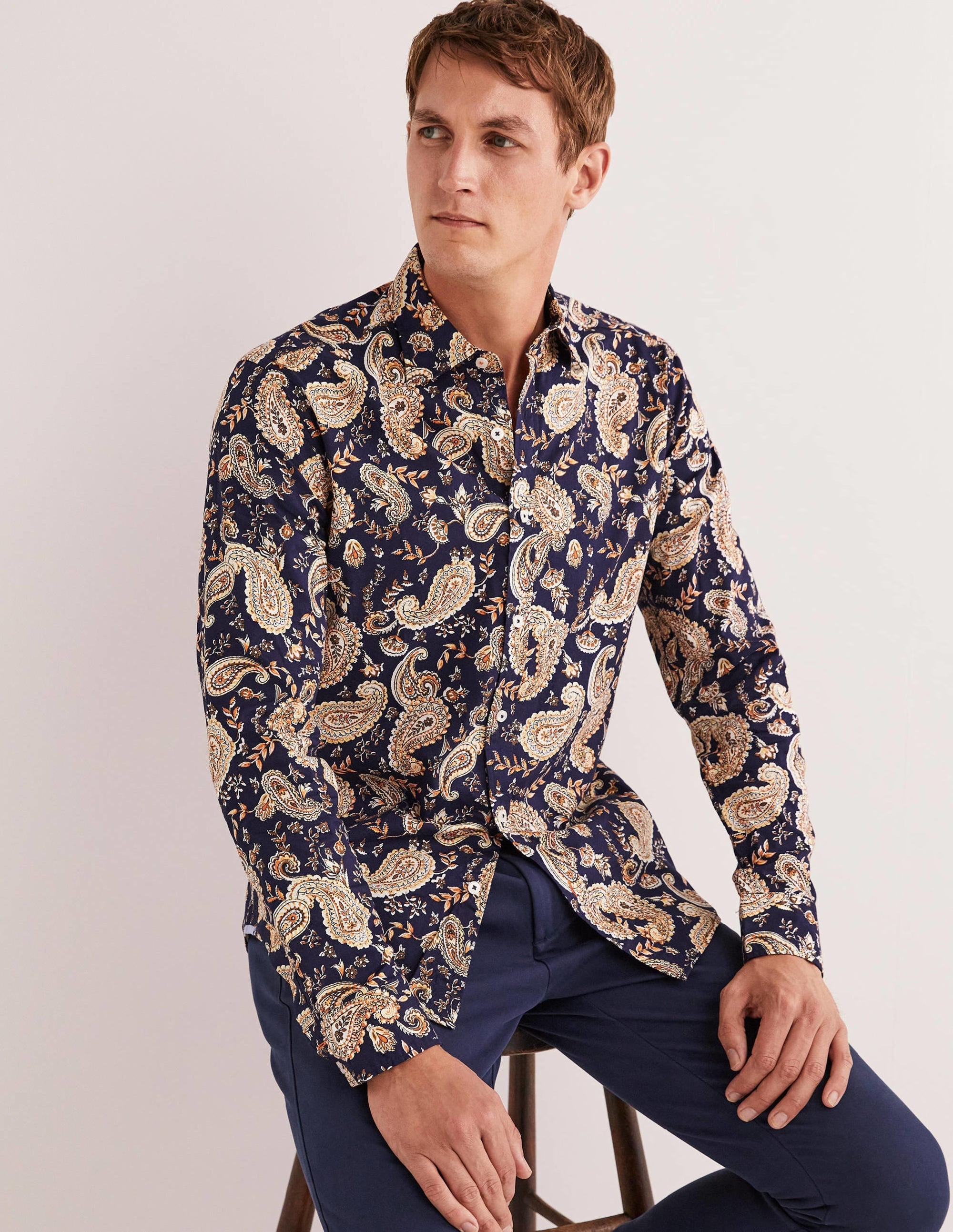 Cutaway Twill Slim Fit Shirt-Navy Paisley Floral - Image 1