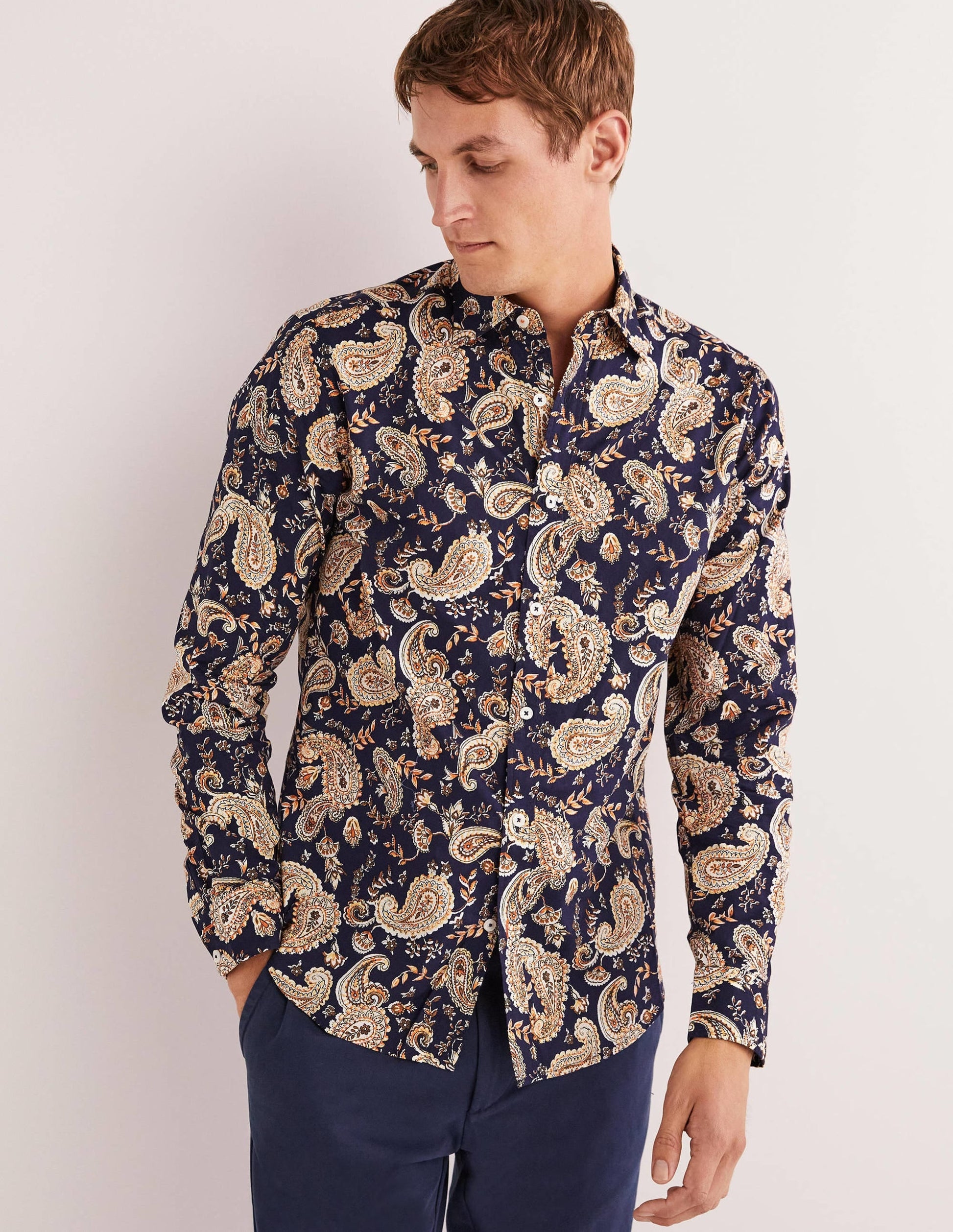 Cutaway Twill Slim Fit Shirt-Navy Paisley Floral-2