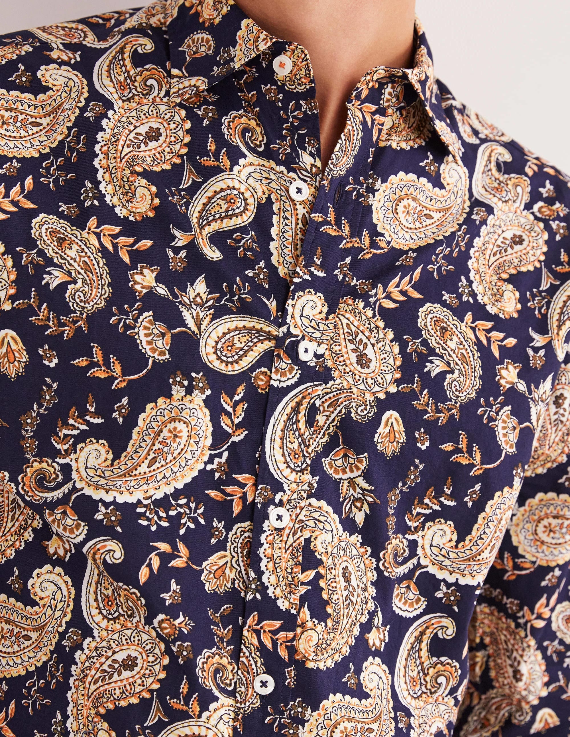 Cutaway Twill Slim Fit Shirt-Navy Paisley Floral - Image 3