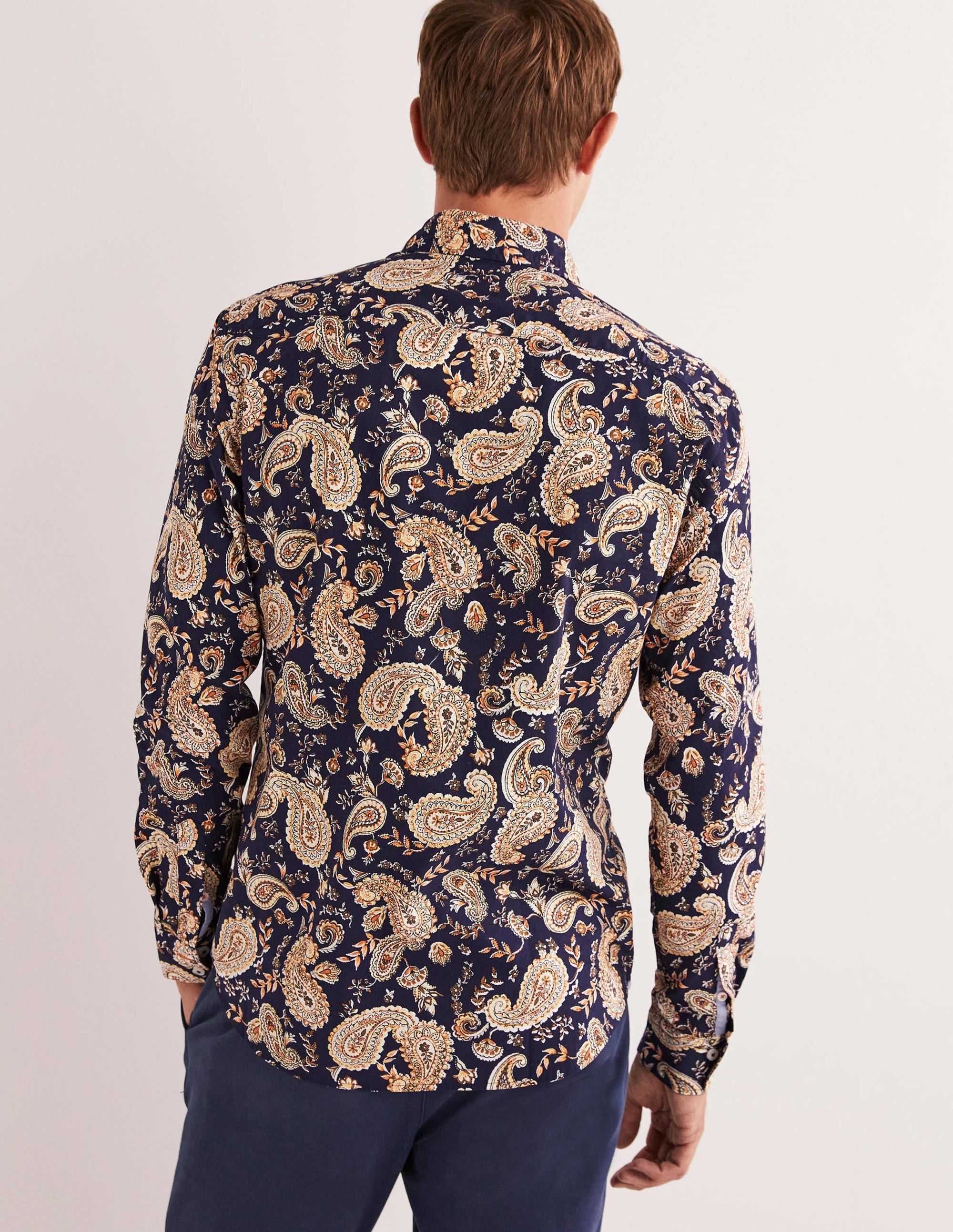 Cutaway Twill Slim Fit Shirt-Navy Paisley Floral - Image 4