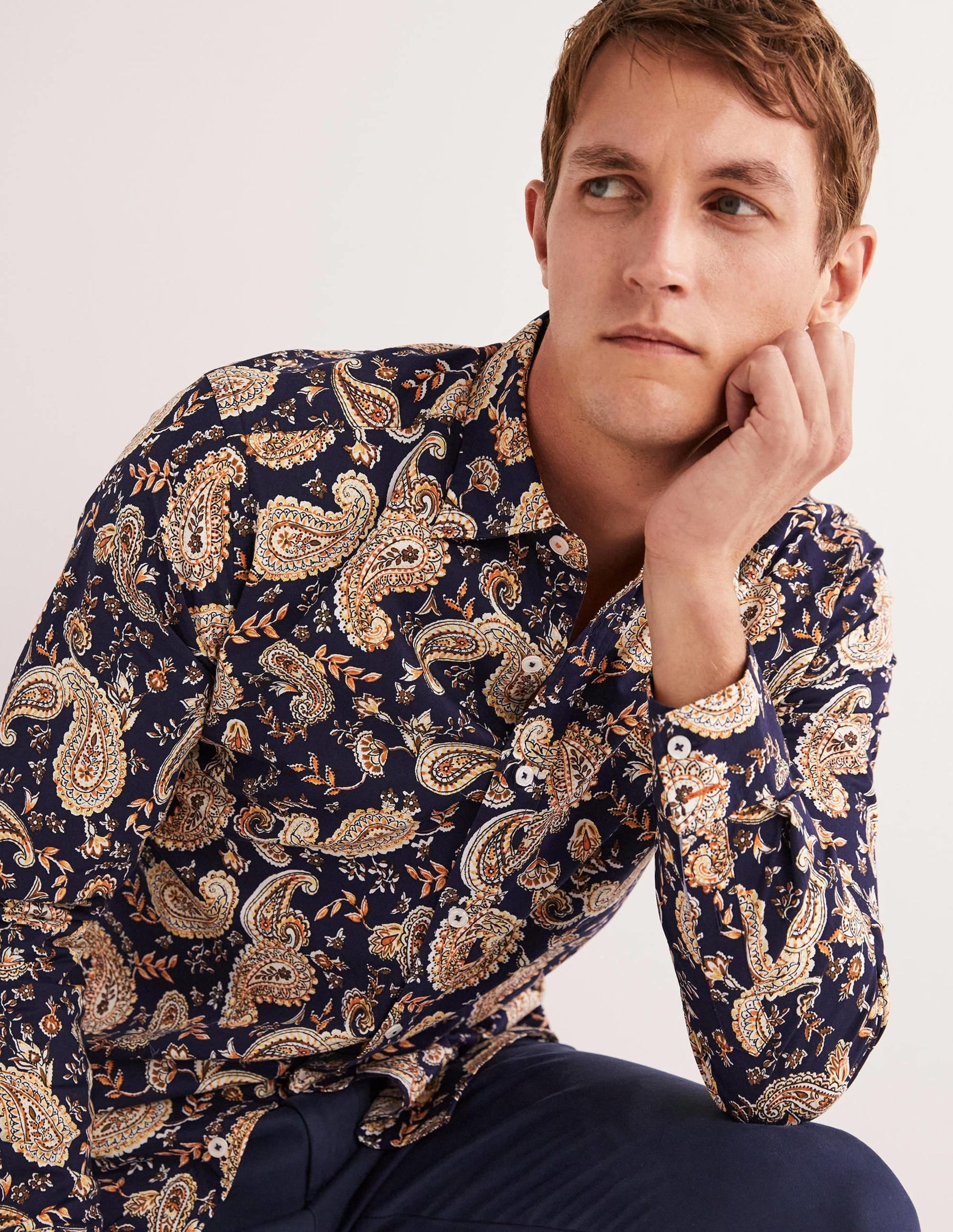 Cutaway Twill Slim Fit Shirt-Navy Paisley Floral-5
