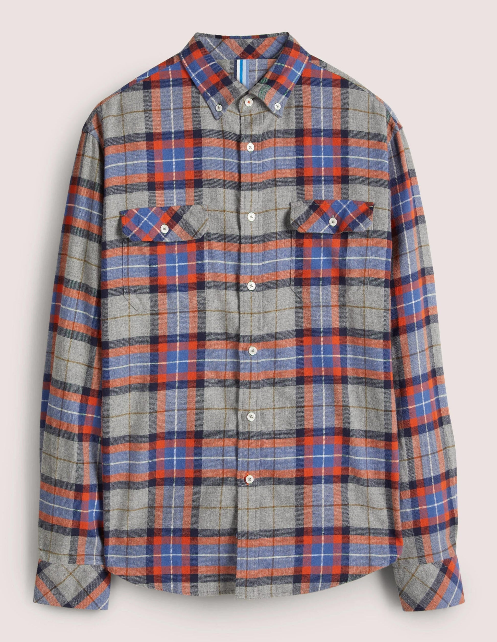 Brushed Flannel Shirt-Grey Marl/Orange Check-6