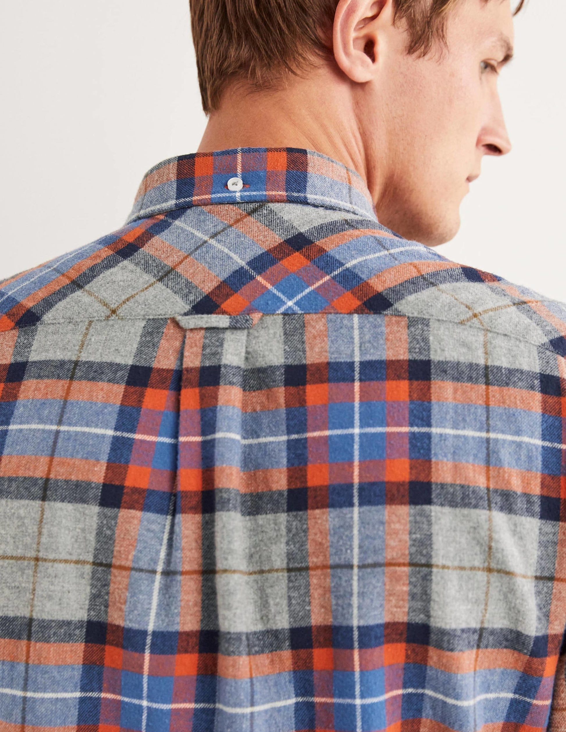 Brushed Flannel Shirt-Grey Marl/Orange Check-3