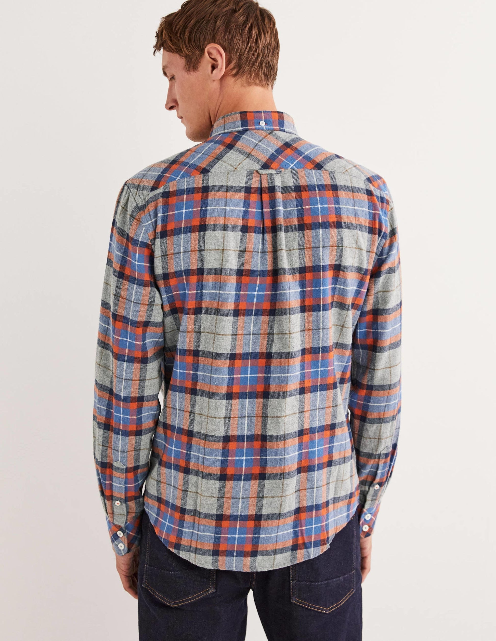 Brushed Flannel Shirt-Grey Marl/Orange Check-4